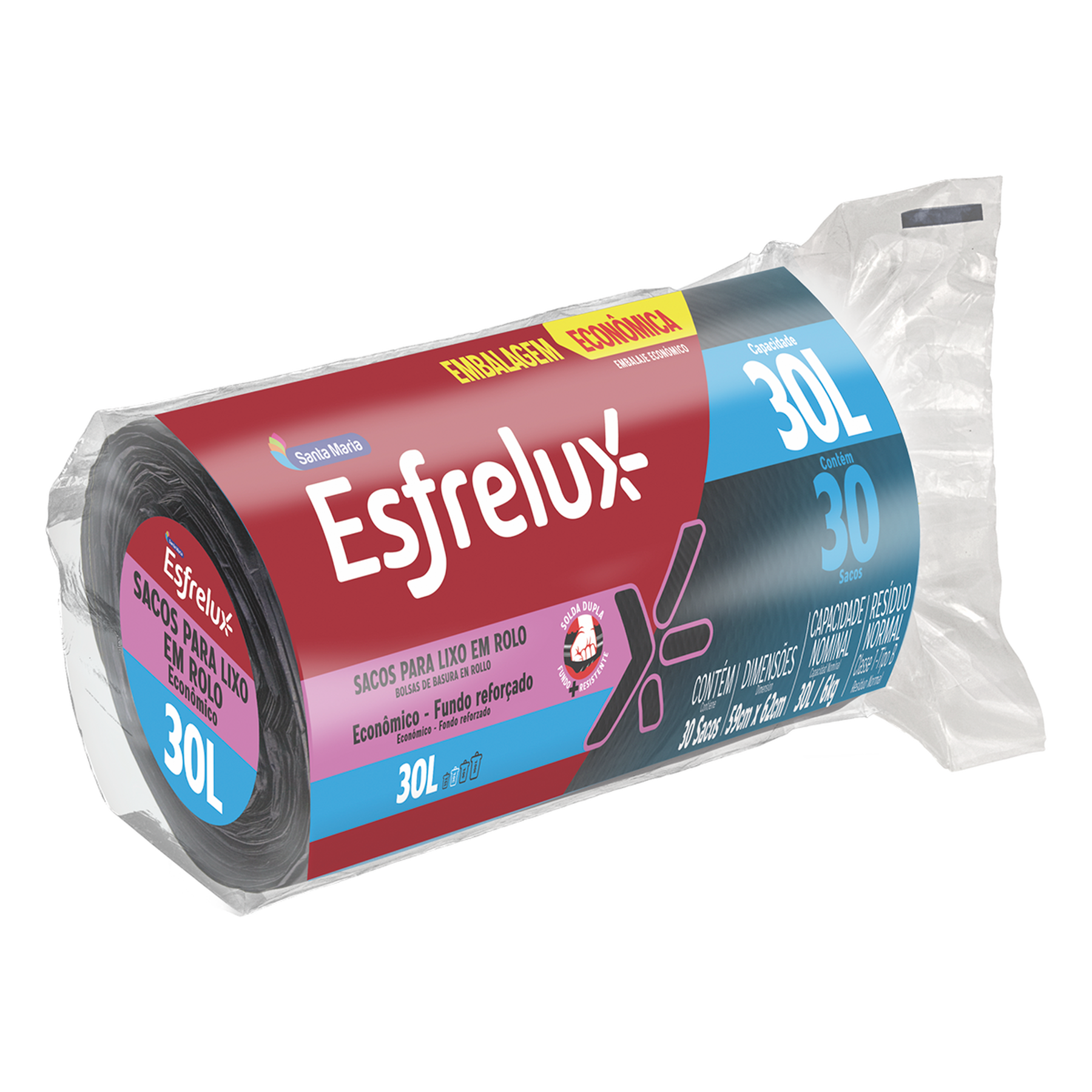 Saco Lixo Rolo Econ&ocirc;mico Esfrelux 30l Pacote 30 Unidades