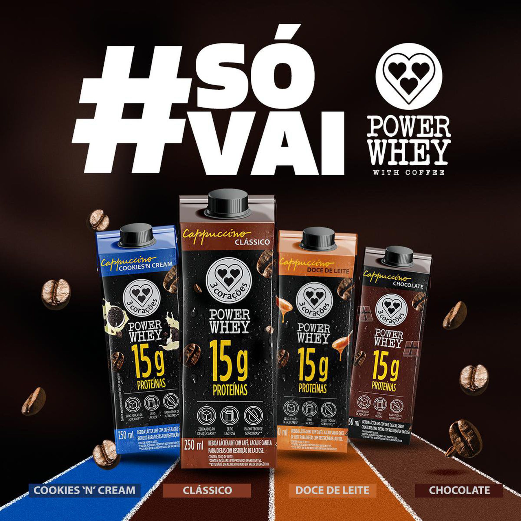 Bebida Láctea UHT Cappuccino Doce de Leite Power Whey 3 Corações Caixa 250ml