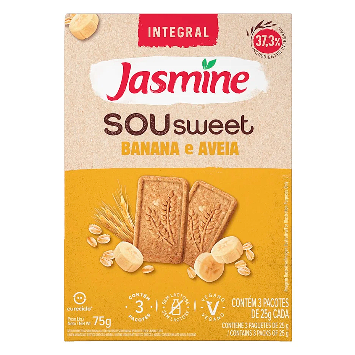 Biscoito Sou Sweet Banana e Aveia Integral Jasmine Caixa 75g