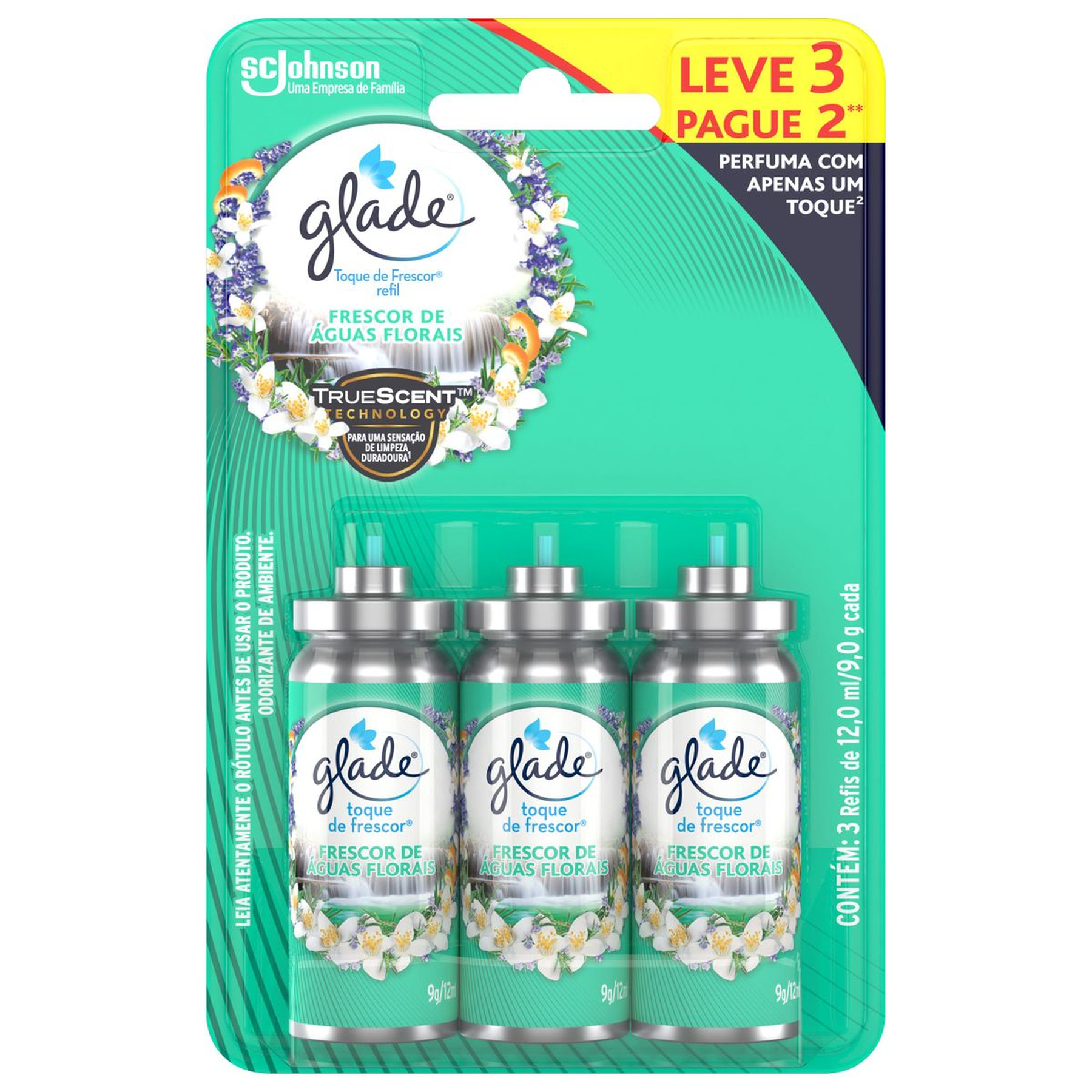Odorizador de Ambiente Frescor de &Aacute;guas Florais Glade Toque de Frescor Blister C/3 Unidades 12ml Cada Refil
