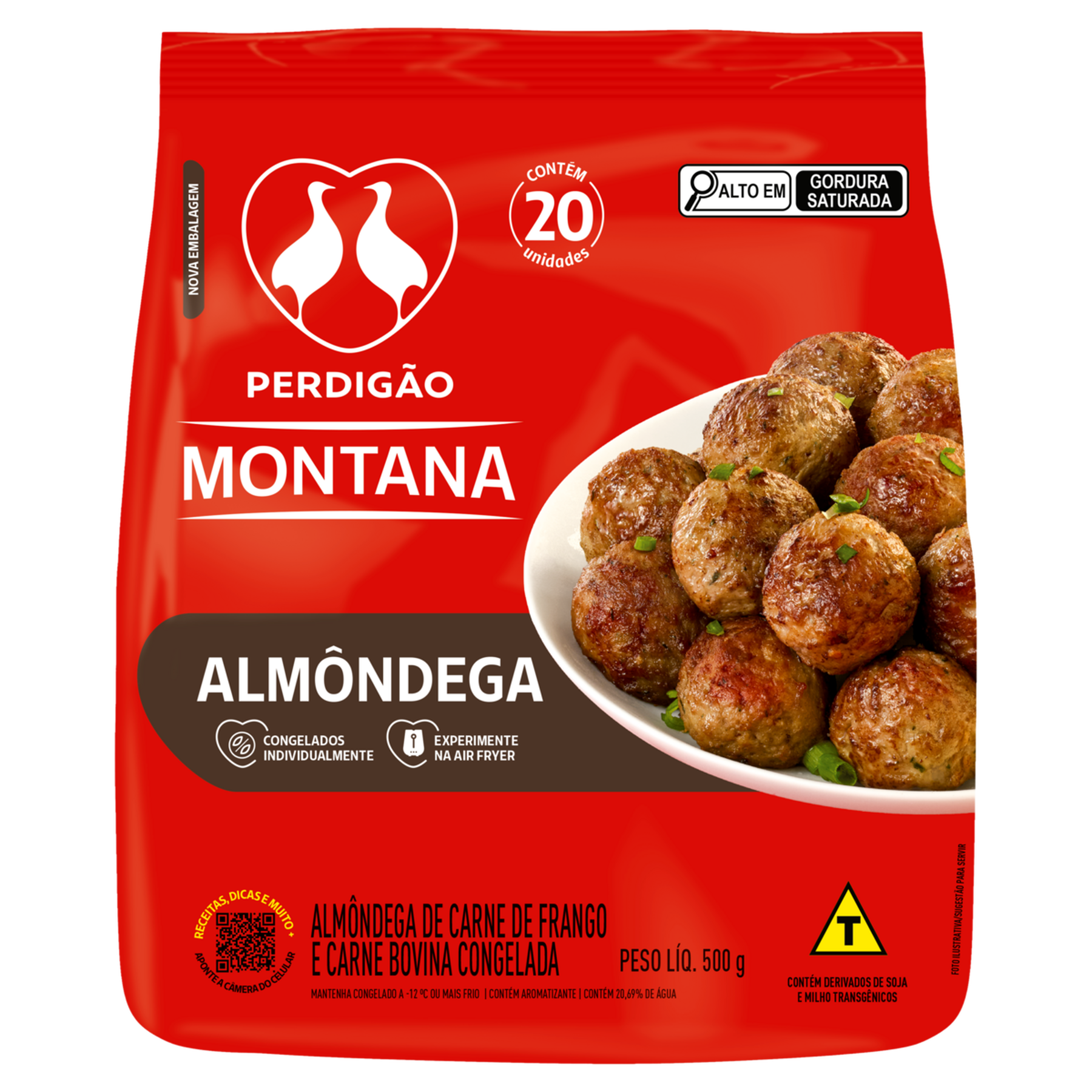 Alm&ocirc;ndega de Carne Bovina e de Frango Congelada Perdig&atilde;o Montana Pacote 500g C/20 Unidades