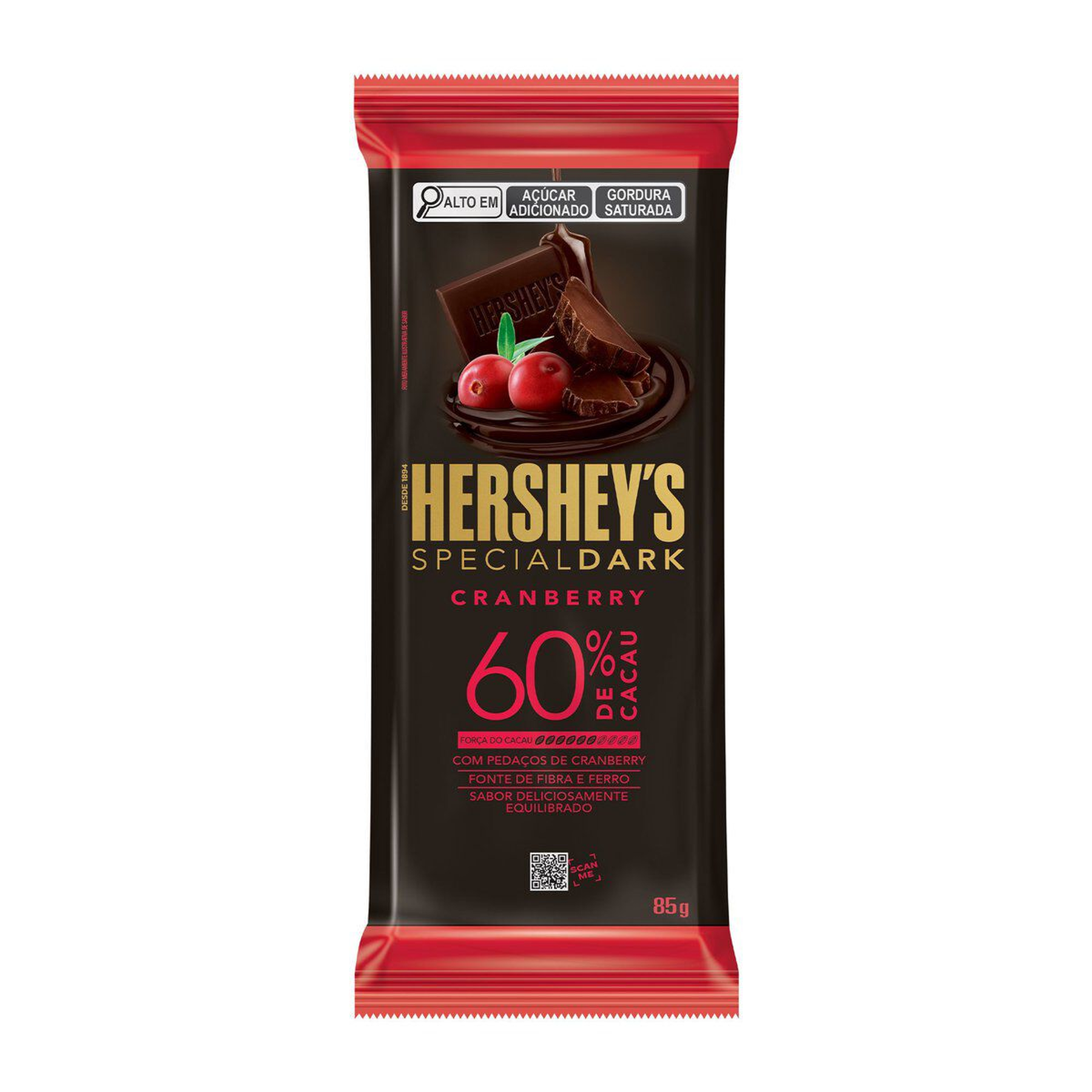 Chocolate Amargo 60% Cacau Cranberry Hershey's Special Dark Pacote 85g&nbsp;