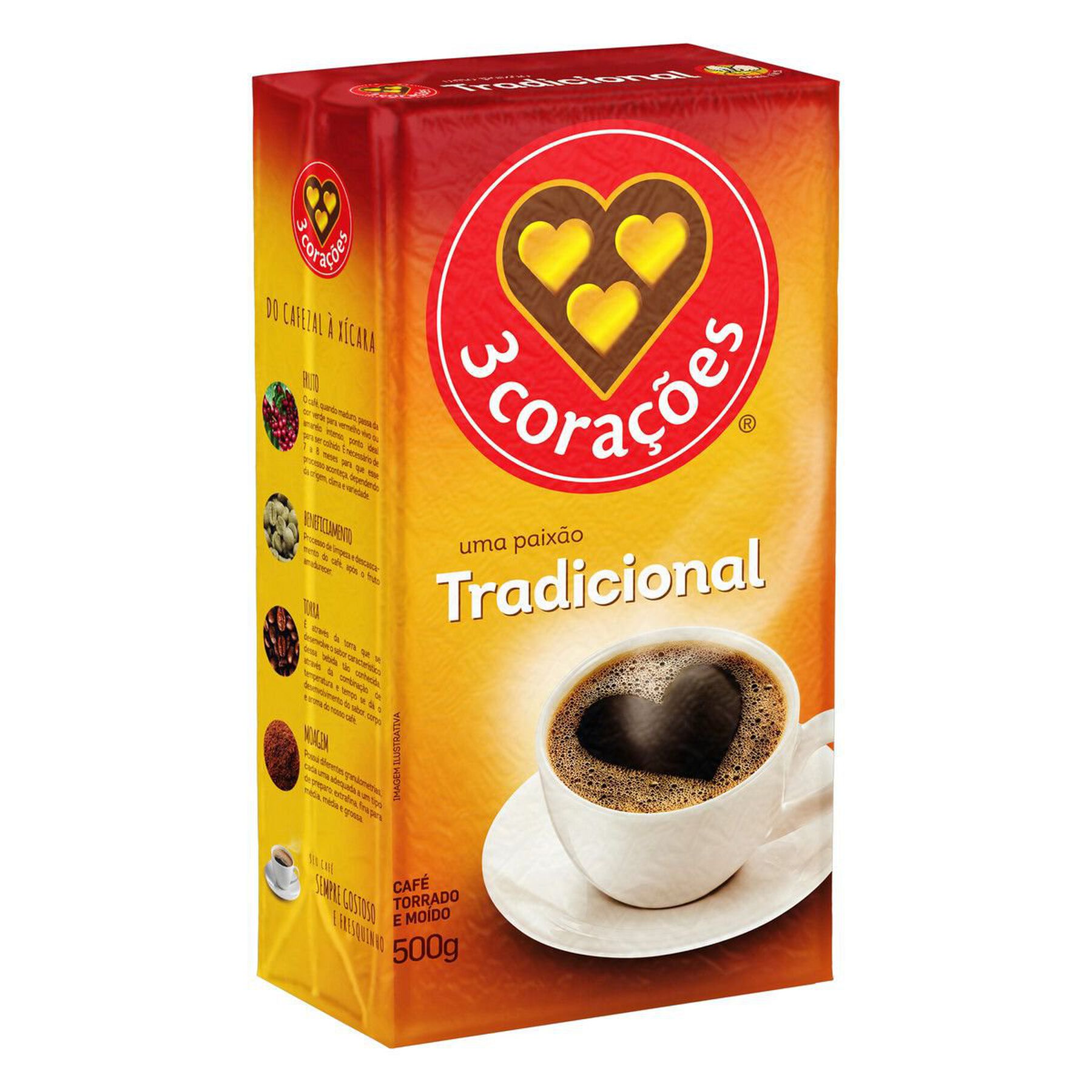 Café Torrado e Moído a Vácuo Tradicional 3 Corações Pacote 500g