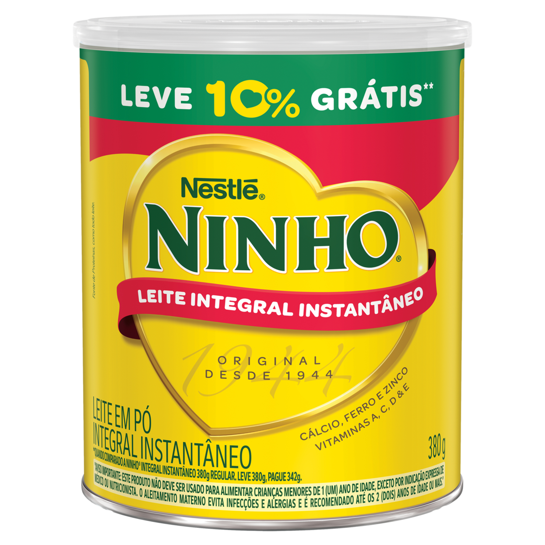 Leite em Pó Instantâneo Integral Ninho Nestlé Lata 380g - Embalagem Leve 10% Grátis