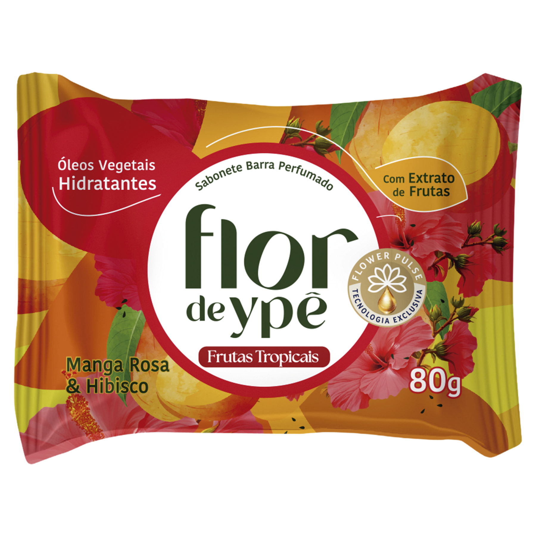 Sabonete Barra Flor de Yp&ecirc; Frutas Tropicais Manga Rosa e Hibisco Pacote 80g