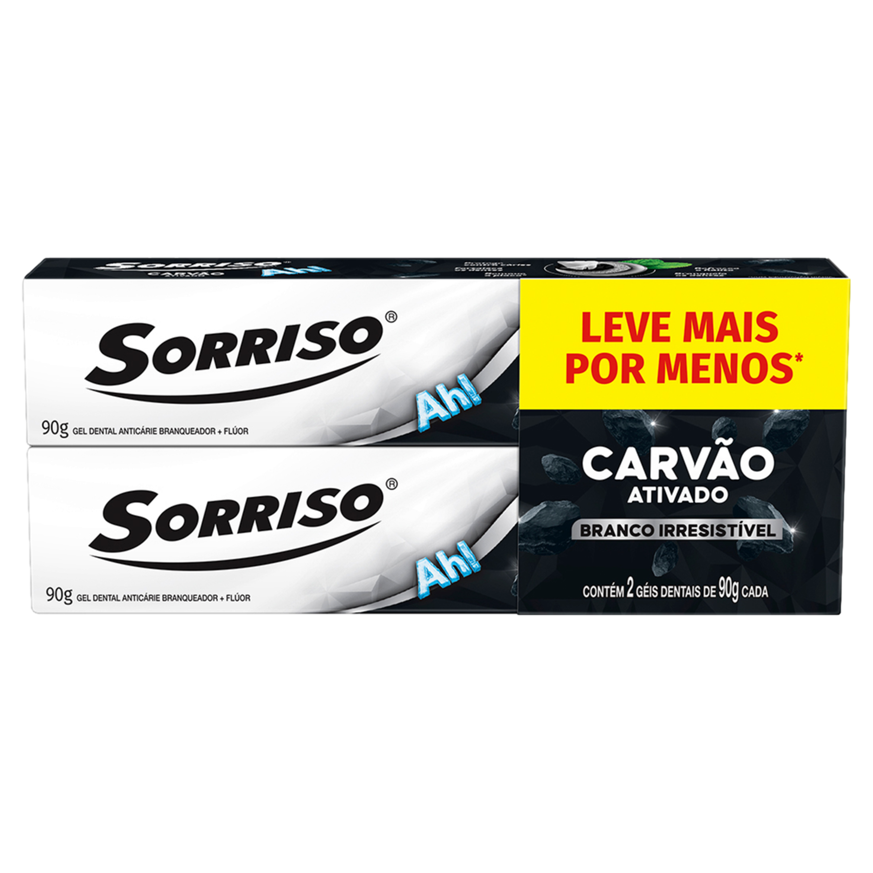 Gel Dental Carvão Ativado Branco Irresistível Sorriso Caixa C/2 Unidades 90g Cada - Embalagem Leve Mais Pague Menos