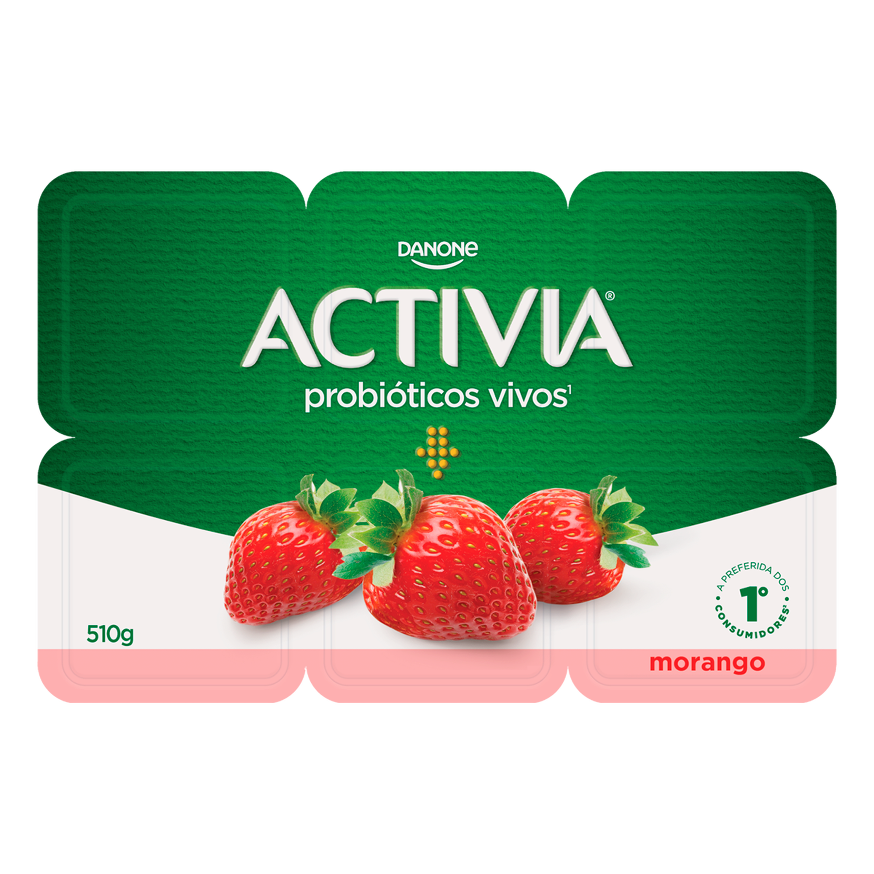 Leite Fermentado Integral Morango Activia Bandeja 510g C/6 Unidades
