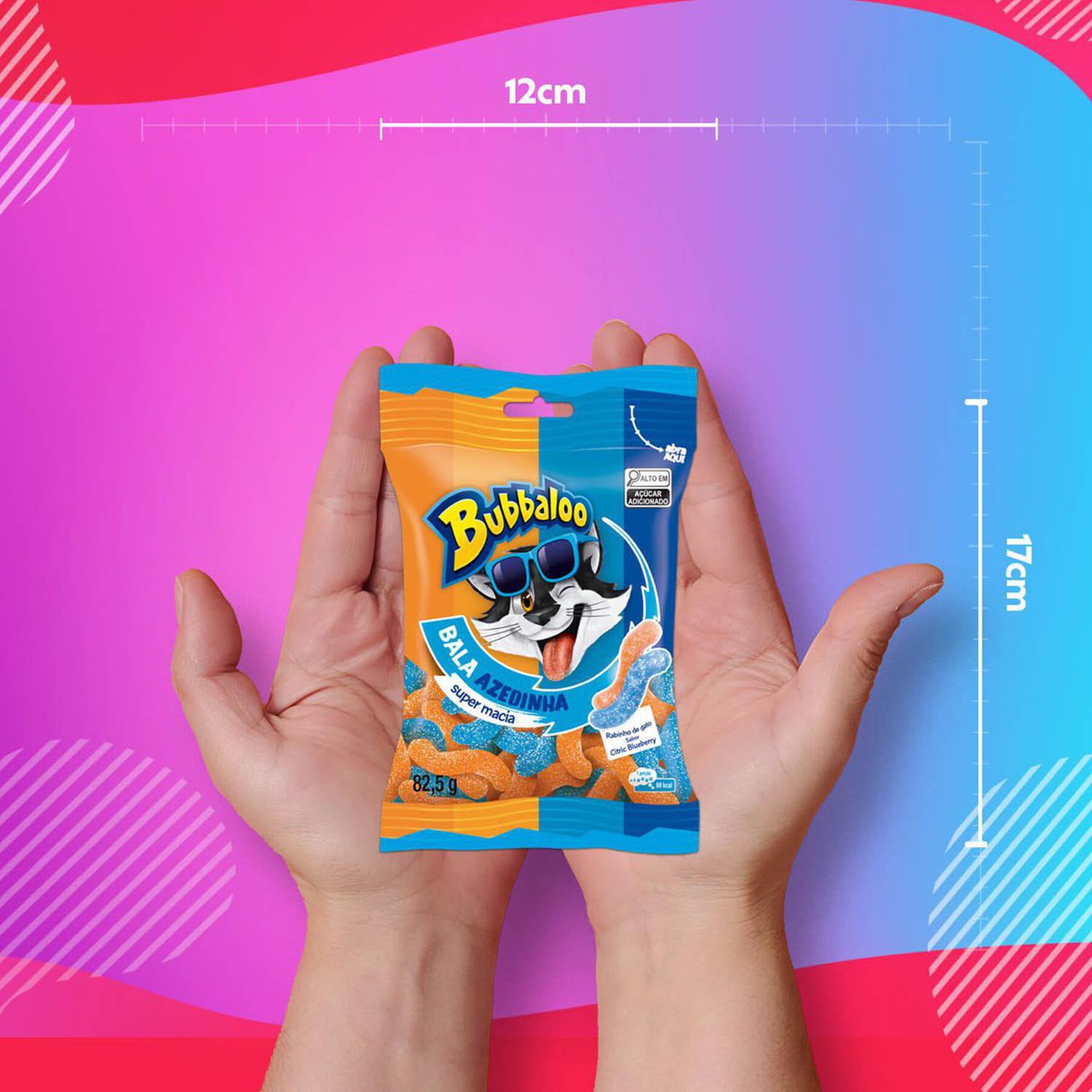 Bala Azedinha Citric Blueberry Rabinho de Gato Bubbaloo Pacote 82,5g