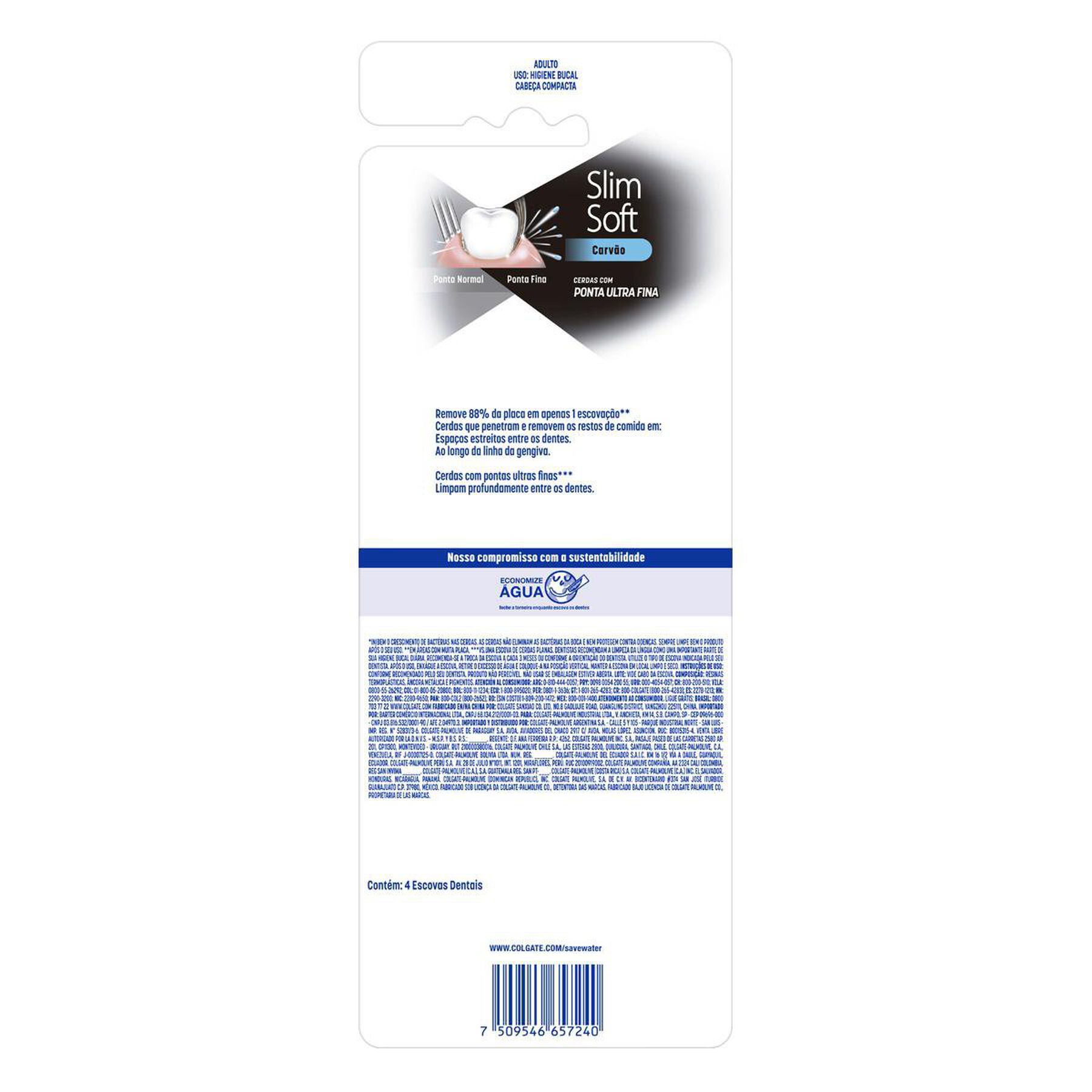 Escova Dental Macia Slim Soft Black Infus&atilde;o de Carv&atilde;o Colgate C/4 Unidades&nbsp;
