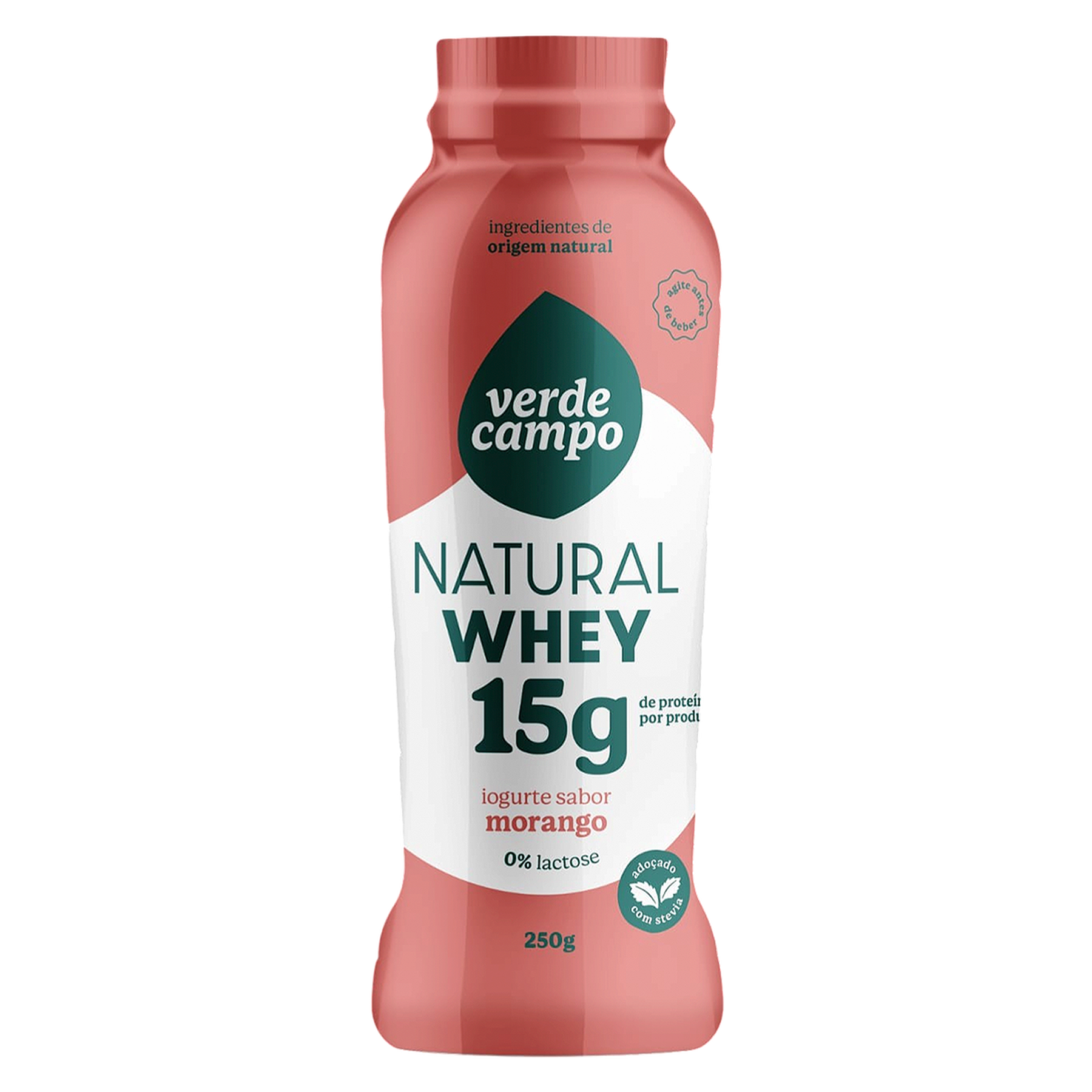 Iogurte Morango Natural Whey 15g Verde Campo Frasco 250g