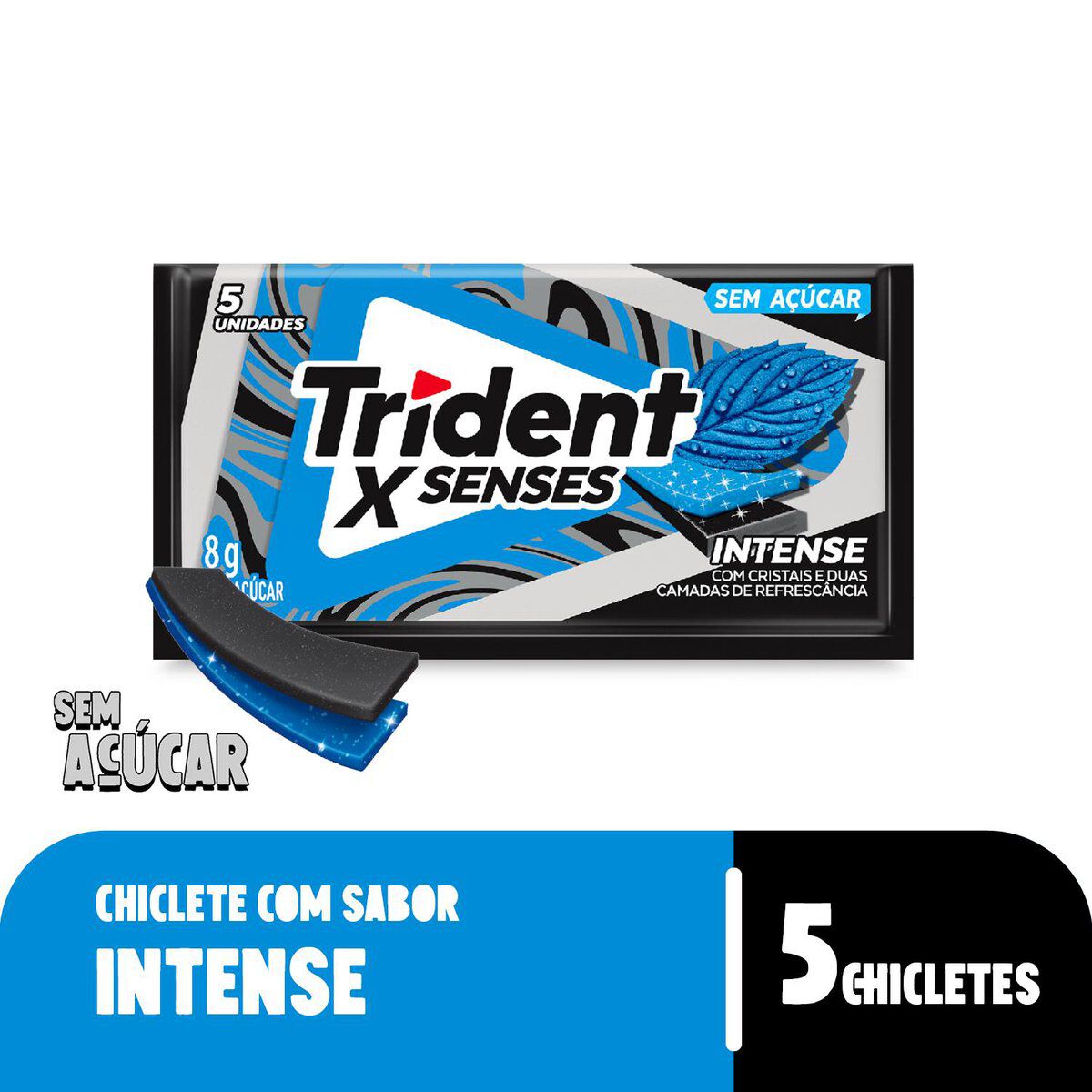 Chiclete Trident XSenses Intense Sem A&ccedil;&uacute;car 8g - Embalagem com 5 unid.