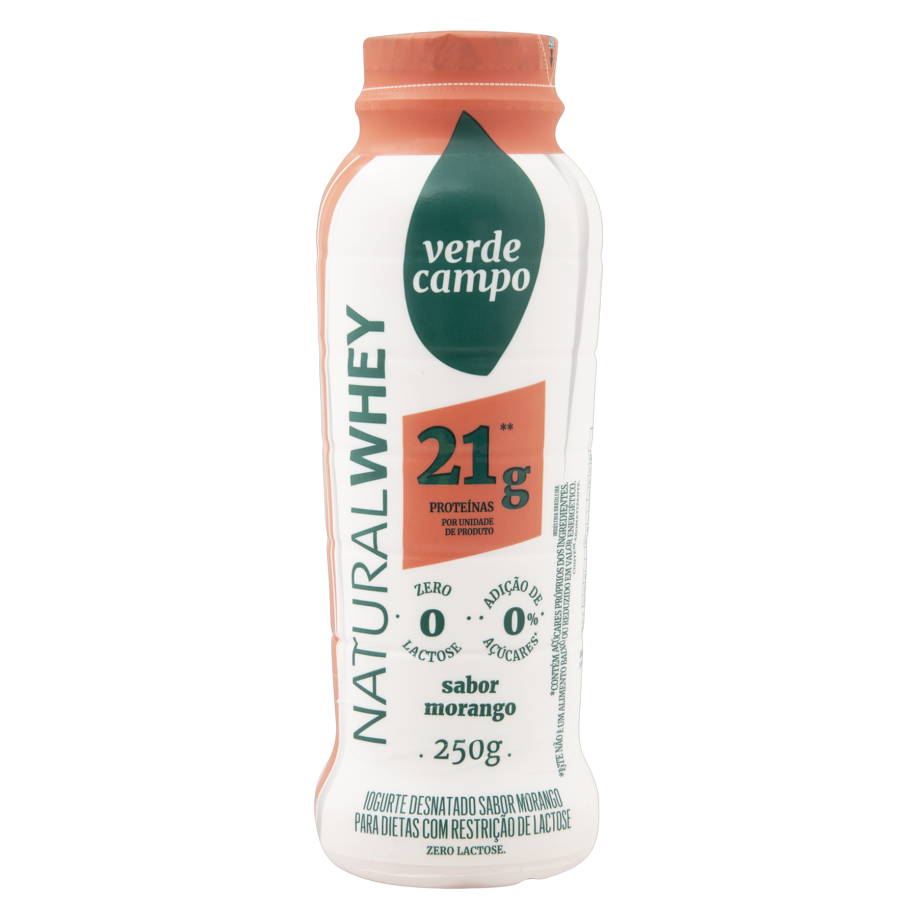 Iogurte Desnatado Morango Zero Lactose Verde Campo Natural Whey 21g de Proteína Frasco 250g