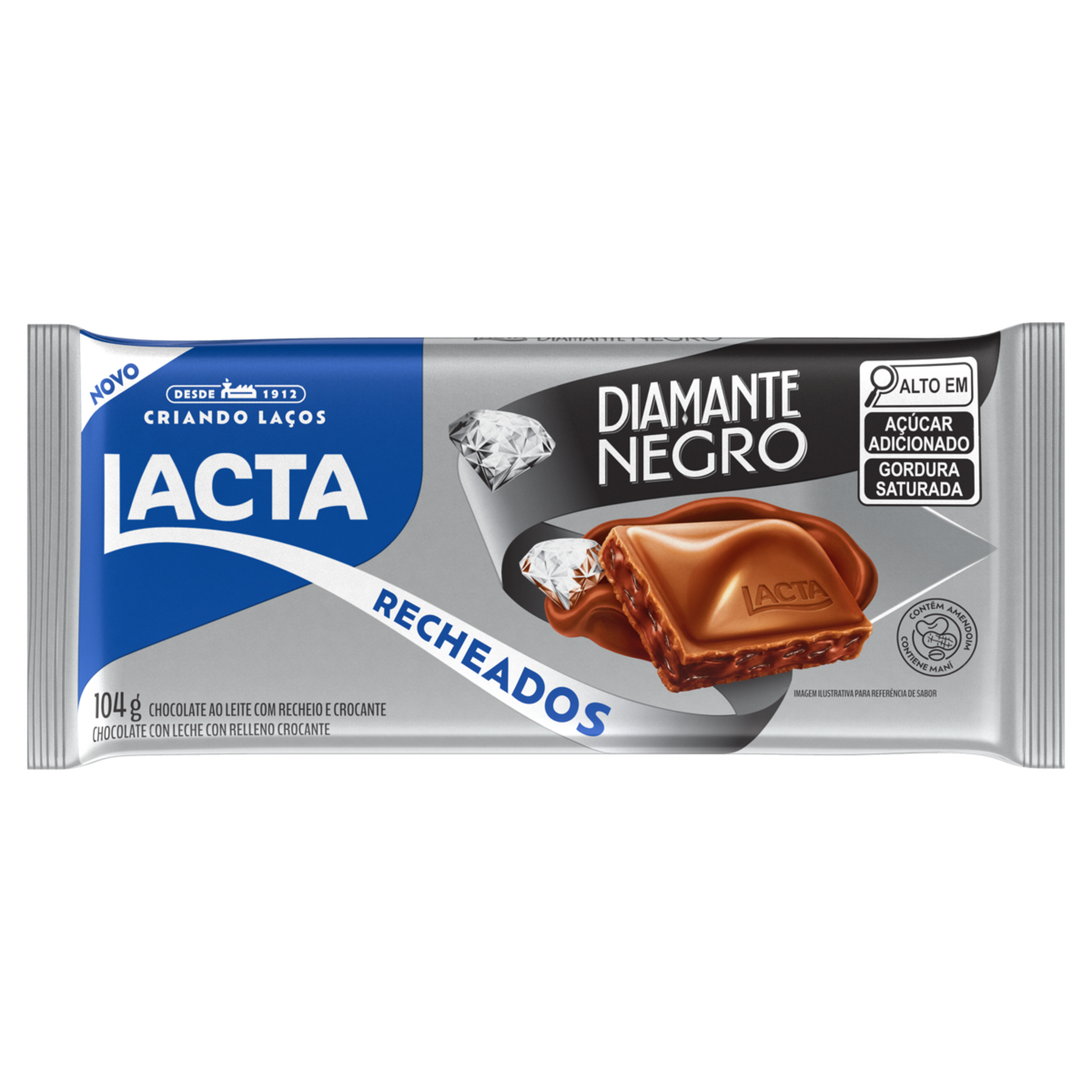 Chocolate ao Leite Crocante Recheados Diamante Negro Lacta Pacote 104g