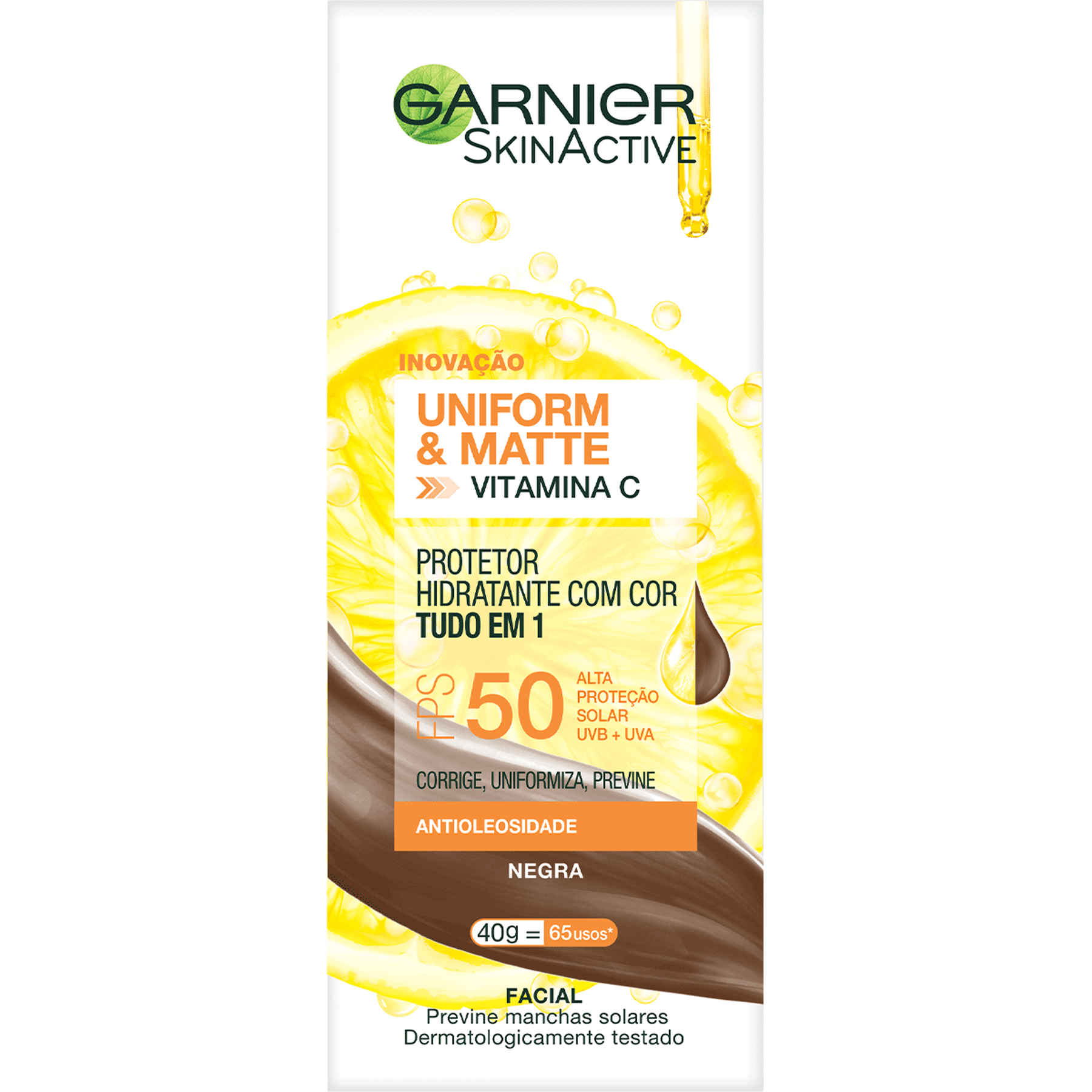Protetor Hidratante Uniform e Matte Negra FPS50 Garnier Skin Active 40g