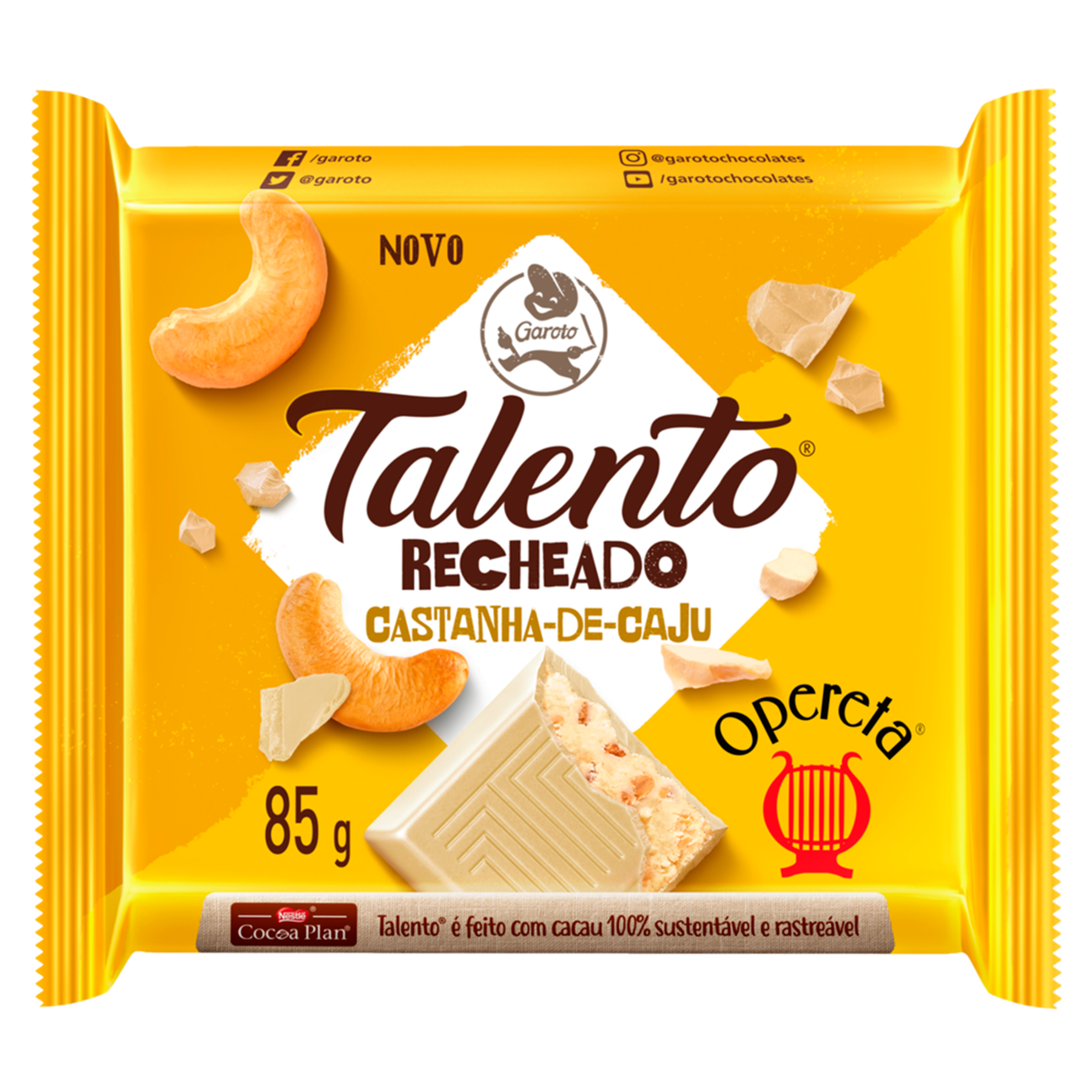 Chocolate Branco Opereta Recheio Castanha-de-Caju Garoto Talento Pacote 85g