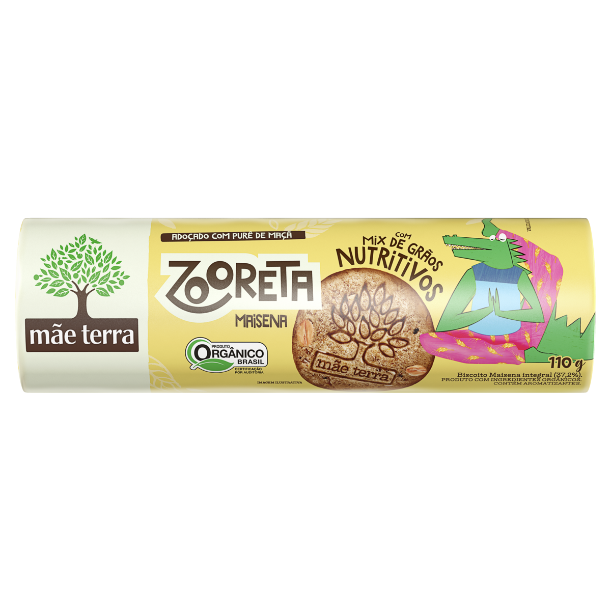 Biscoito Integral Maisena com Mix de Gr&atilde;os Zooreta Org&acirc;nico M&atilde;e Terra Pacote 110g
