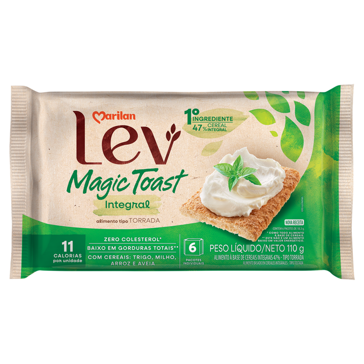 Torrada Integral Lev Magic Toast Marilan Pacote 110g C/6 Unidades