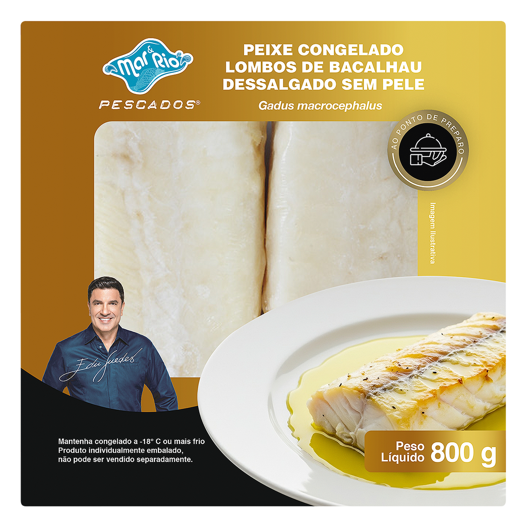 Lombo de Bacalhau Dessalgado sem Pele Congelado Gadus Macrocephalus Mar&Rio Pescados Caixa 800g