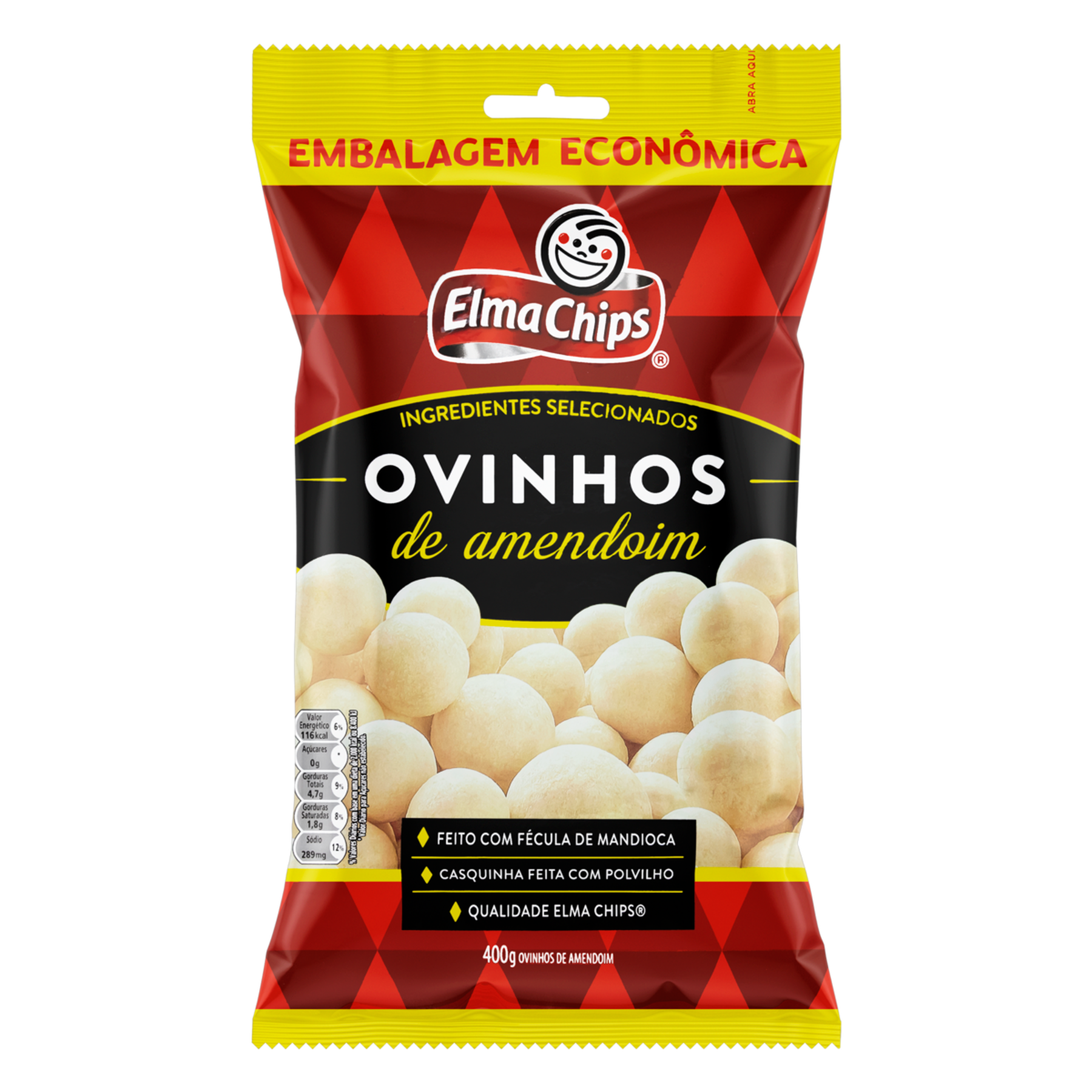 Ovinhos de Amendoim Elma Chips Pacote 400g - Embalagem Econ&ocirc;mica