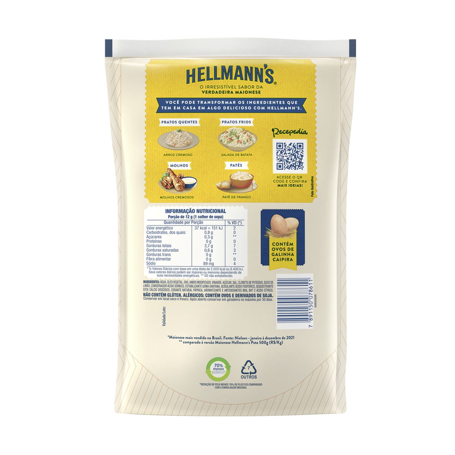 Maionese Tradicional Hellmann's Sachê 800g