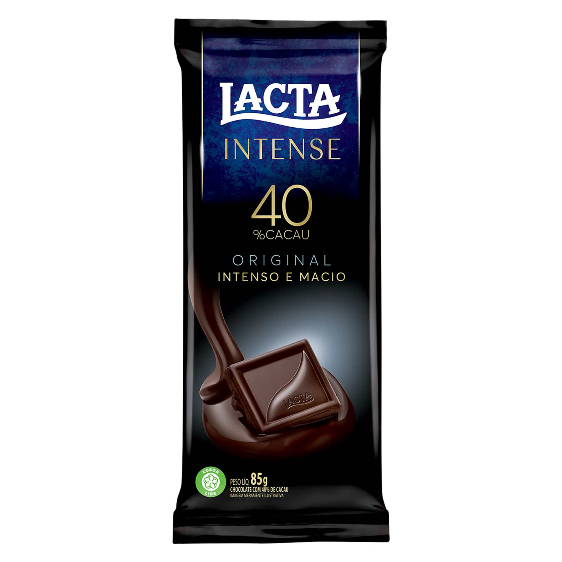 Chocolate Lacta Intense meio amargo 40% cacau original 85g