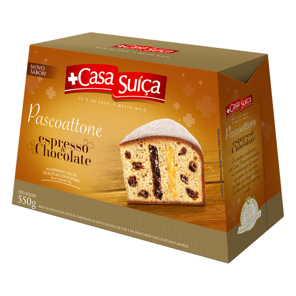 Bolo de P&aacute;scoa Recheio Espresso & Chocolate Casa Su&iacute;&ccedil;a Pascoattone Caixa 550g