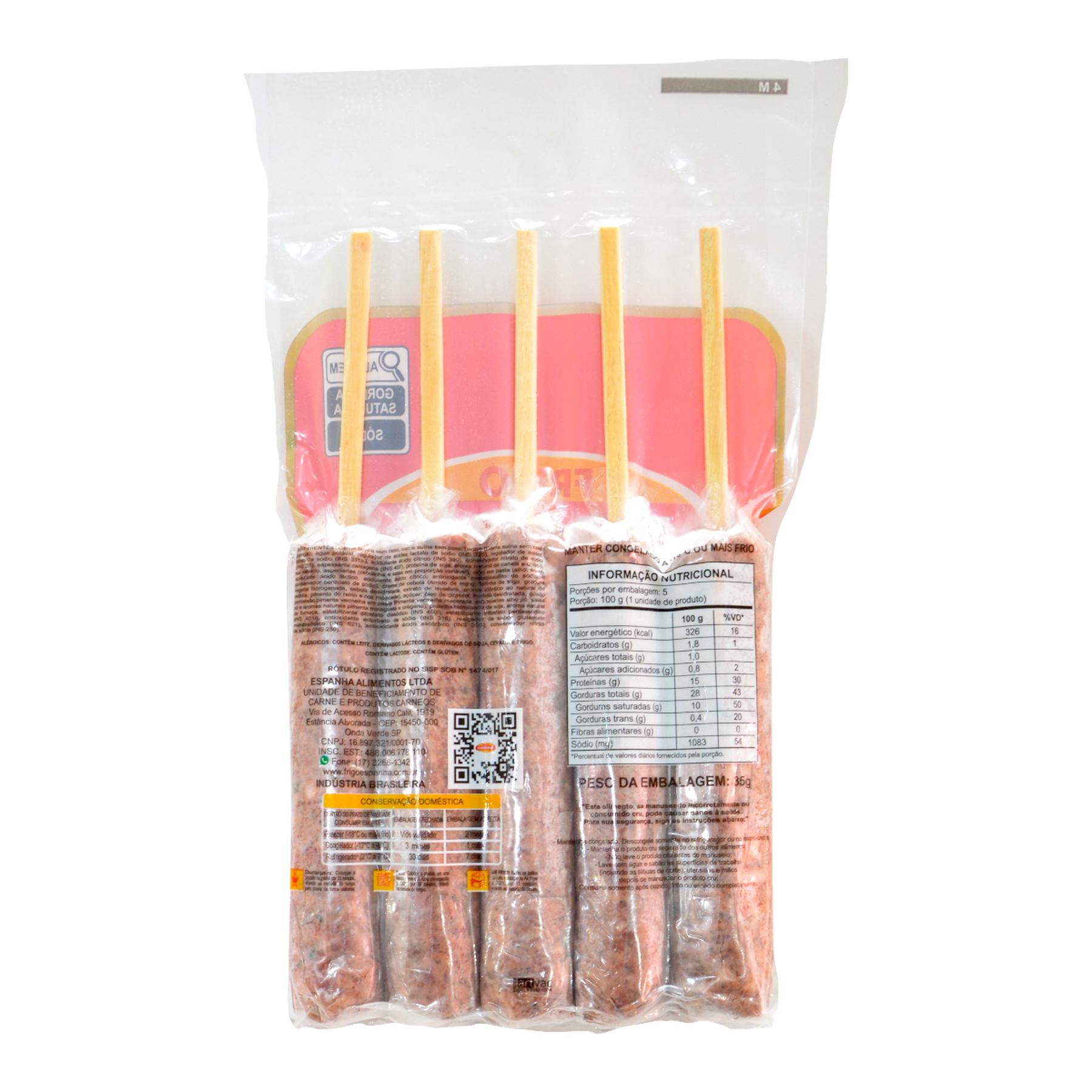 Espetinho de Kafta Bovina Congelada Espanha Pacote 600g