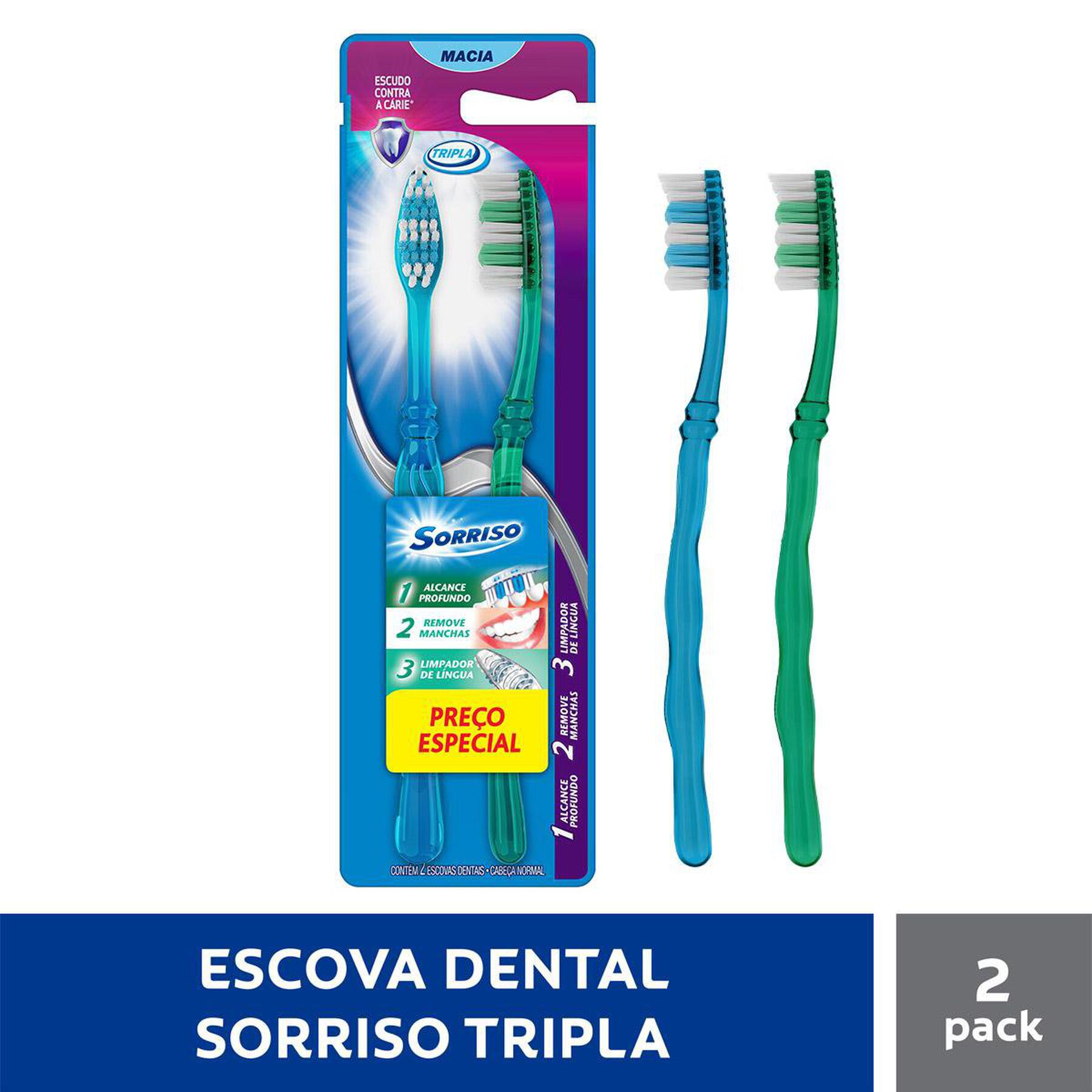 Escova Dental Macia Tripla Sorriso C/2 Unidades - Embalagem Pre&ccedil;o Especial