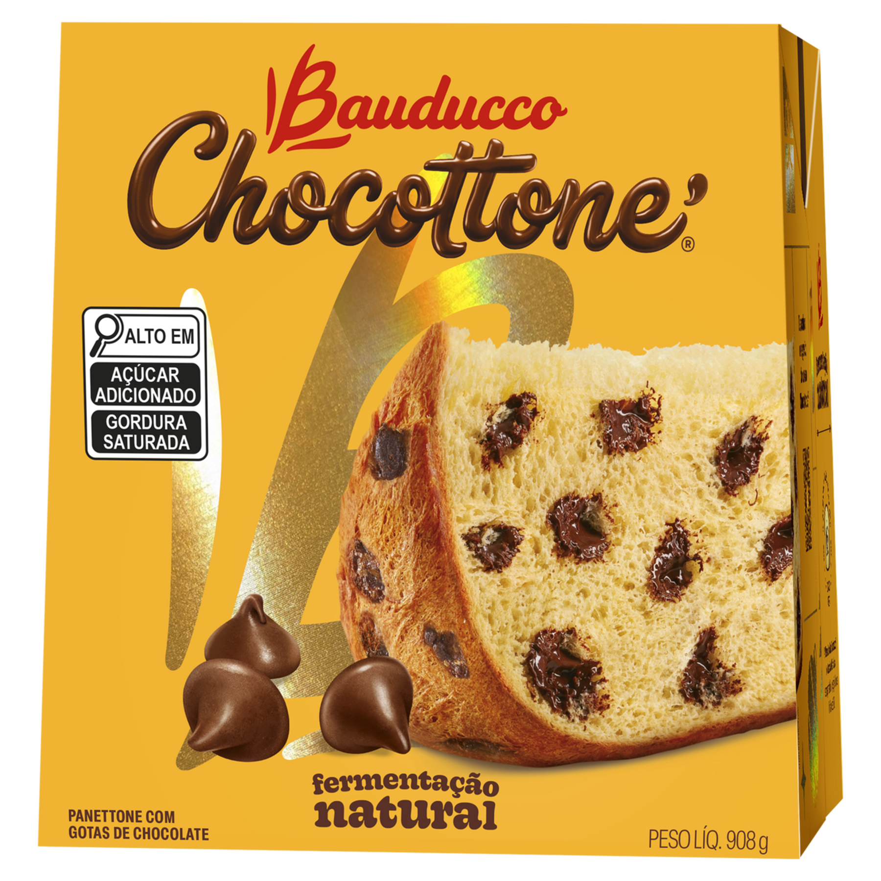 Panettone com Gotas de Chocolate Chocottone Bauducco Caixa 908g