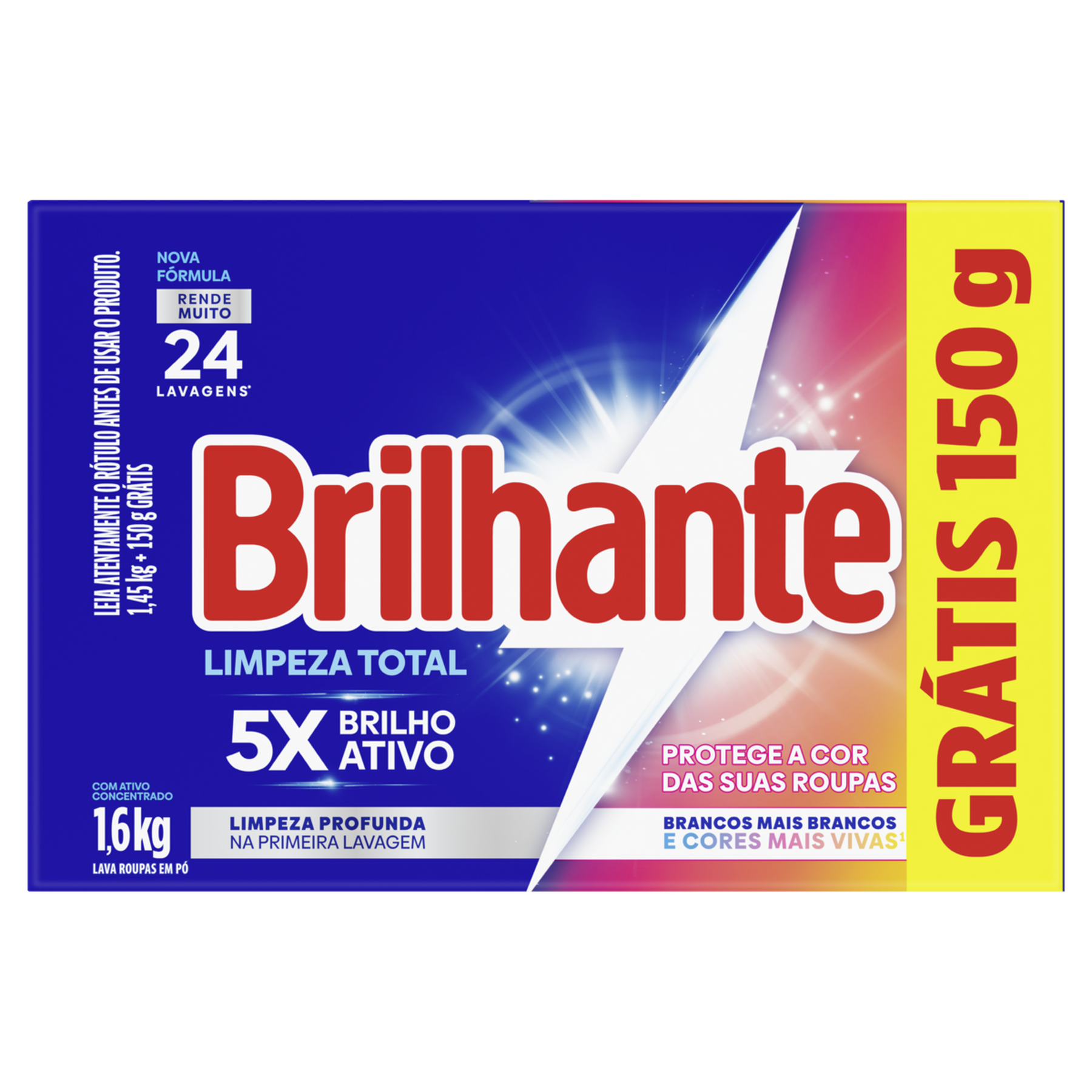 Sabão em Pó Roupas Brancas e Coloridas Limpeza Total Brilhante Caixa 1,6kg - Embalagem Grátis 150g