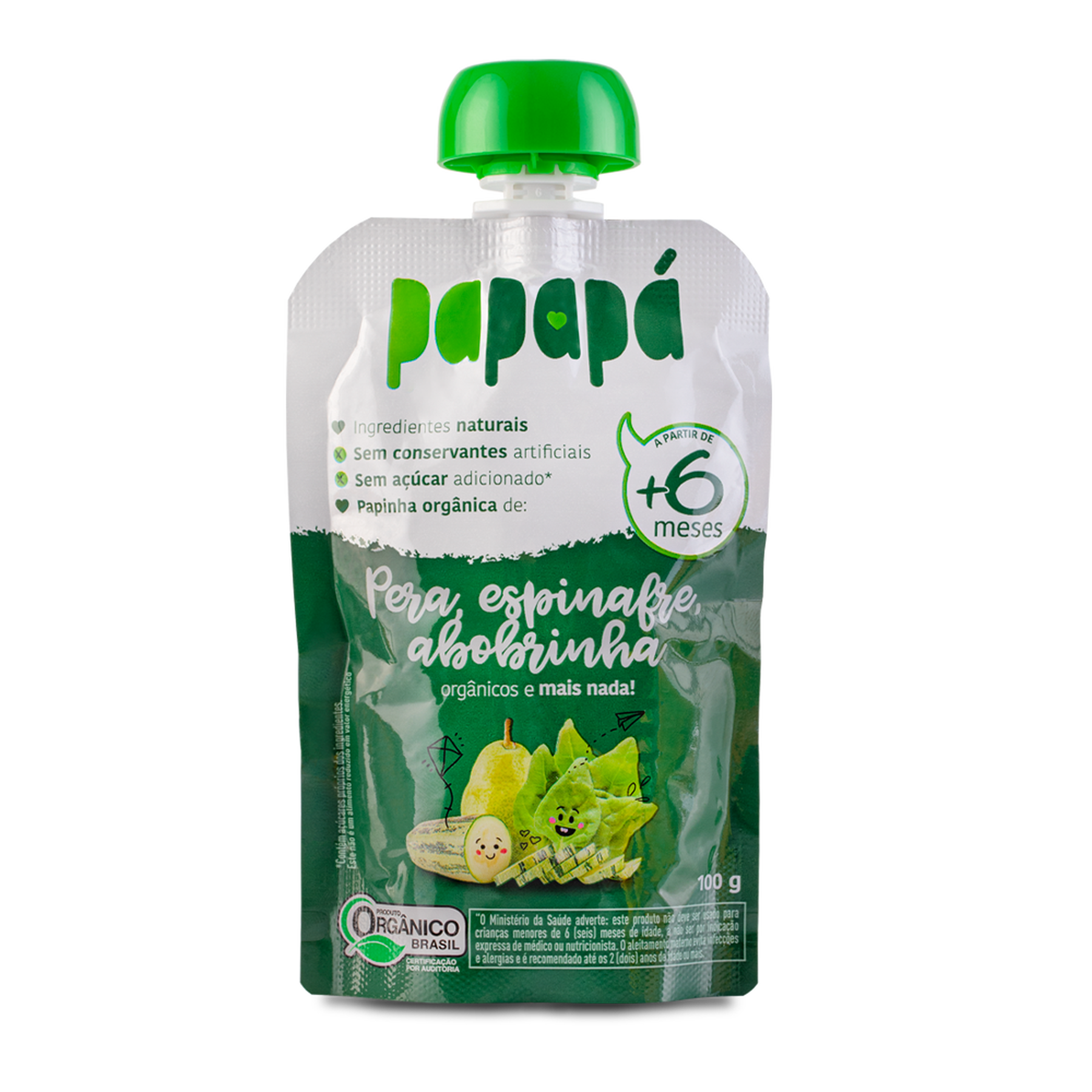 Papinha Org&acirc;nica Pera, Espinafre, Abobrinha Papap&aacute; Squeeze 100g&nbsp;