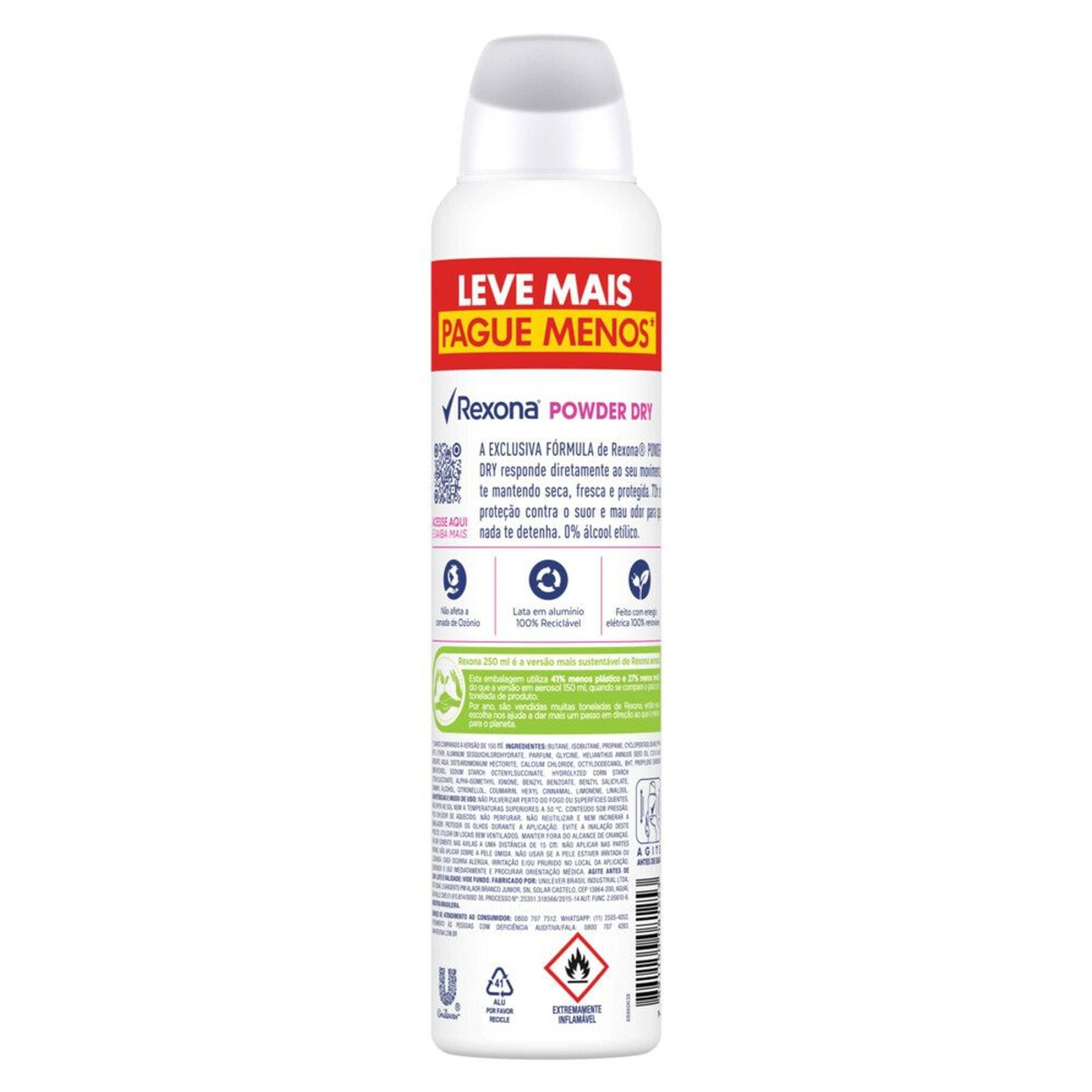 Desodorante Antitranspirante Aerosol Rexona Powder Dry 250ml