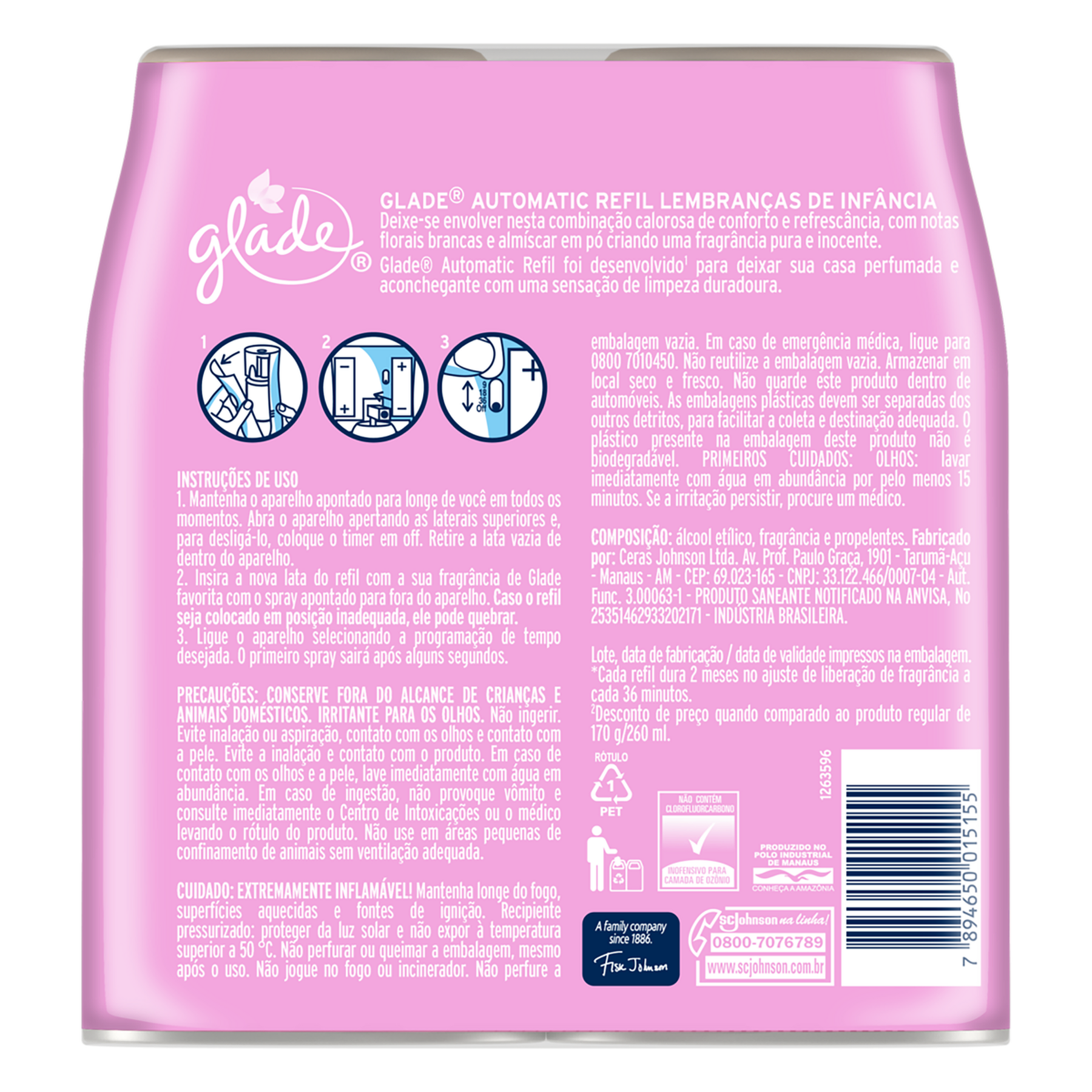 Odorizador de Ambiente Lembran&ccedil;as de Inf&acirc;ncia Glade Automatic Frasco C/2 Unidades 260ml Cada Spray Refil - Embalagem Super Oferta