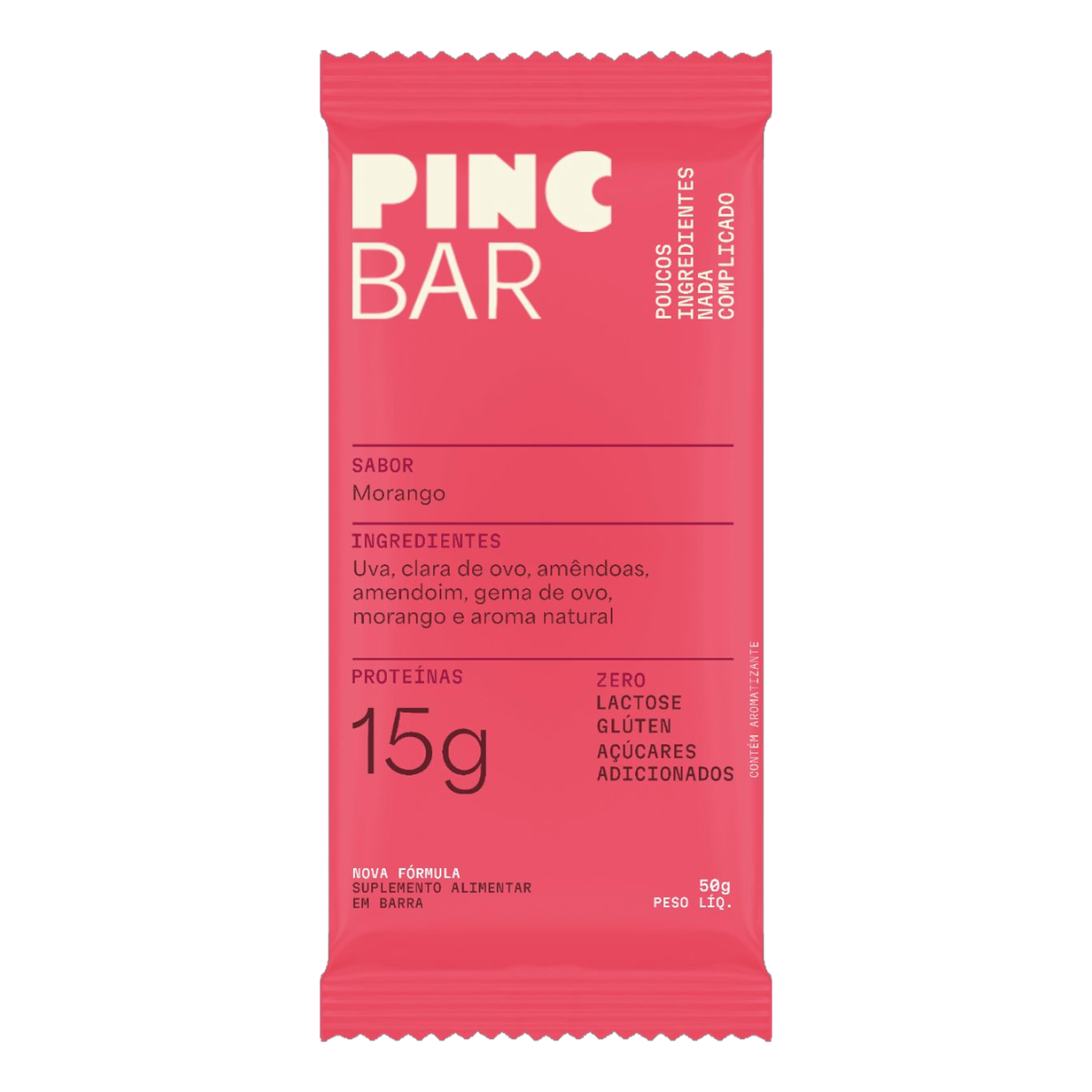 Barra Prote&iacute;na Morango Zero Lactose Pinc Bar Pacote 50g