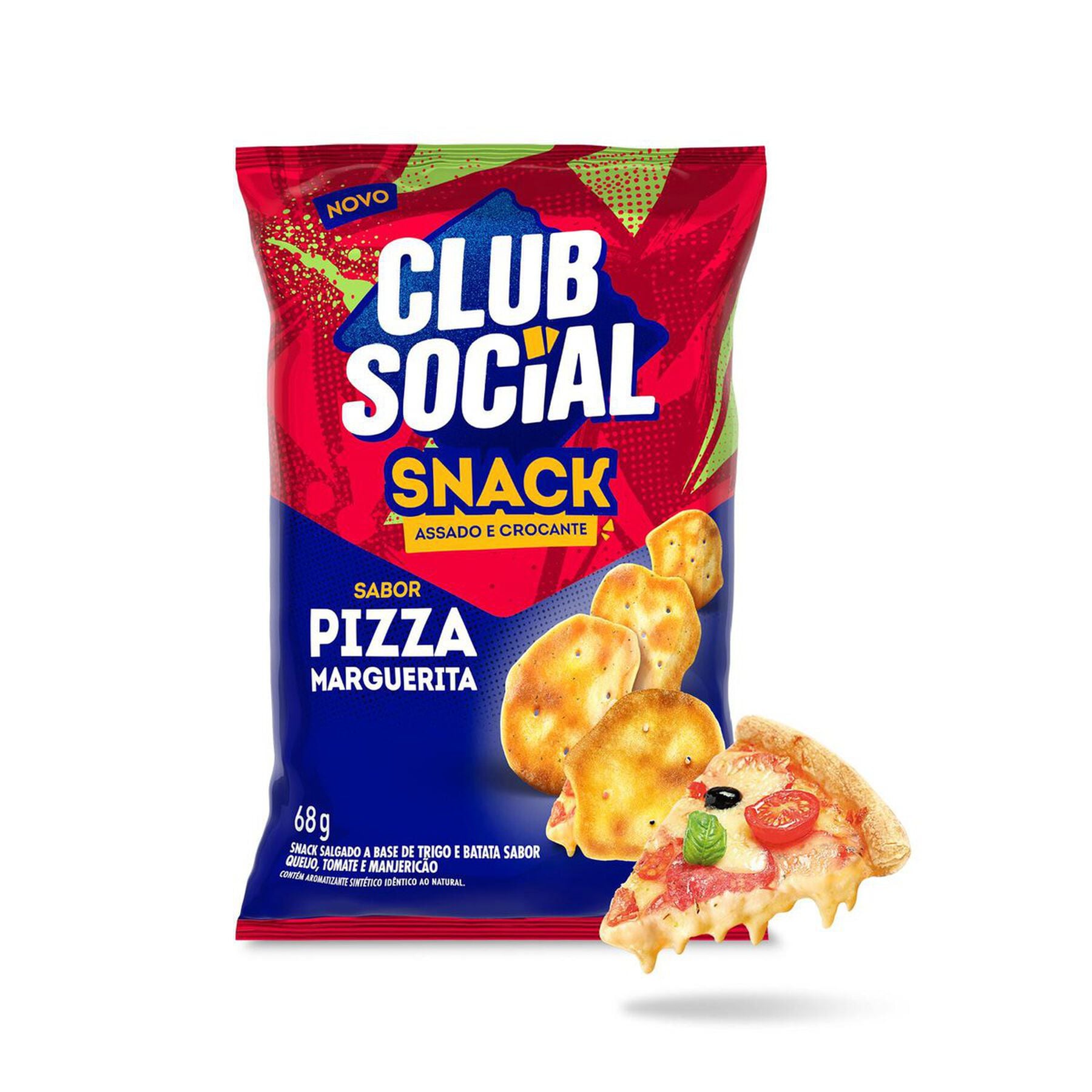 Snack Assado Crocante Pizza Marguerita Club Social Pacote 68g