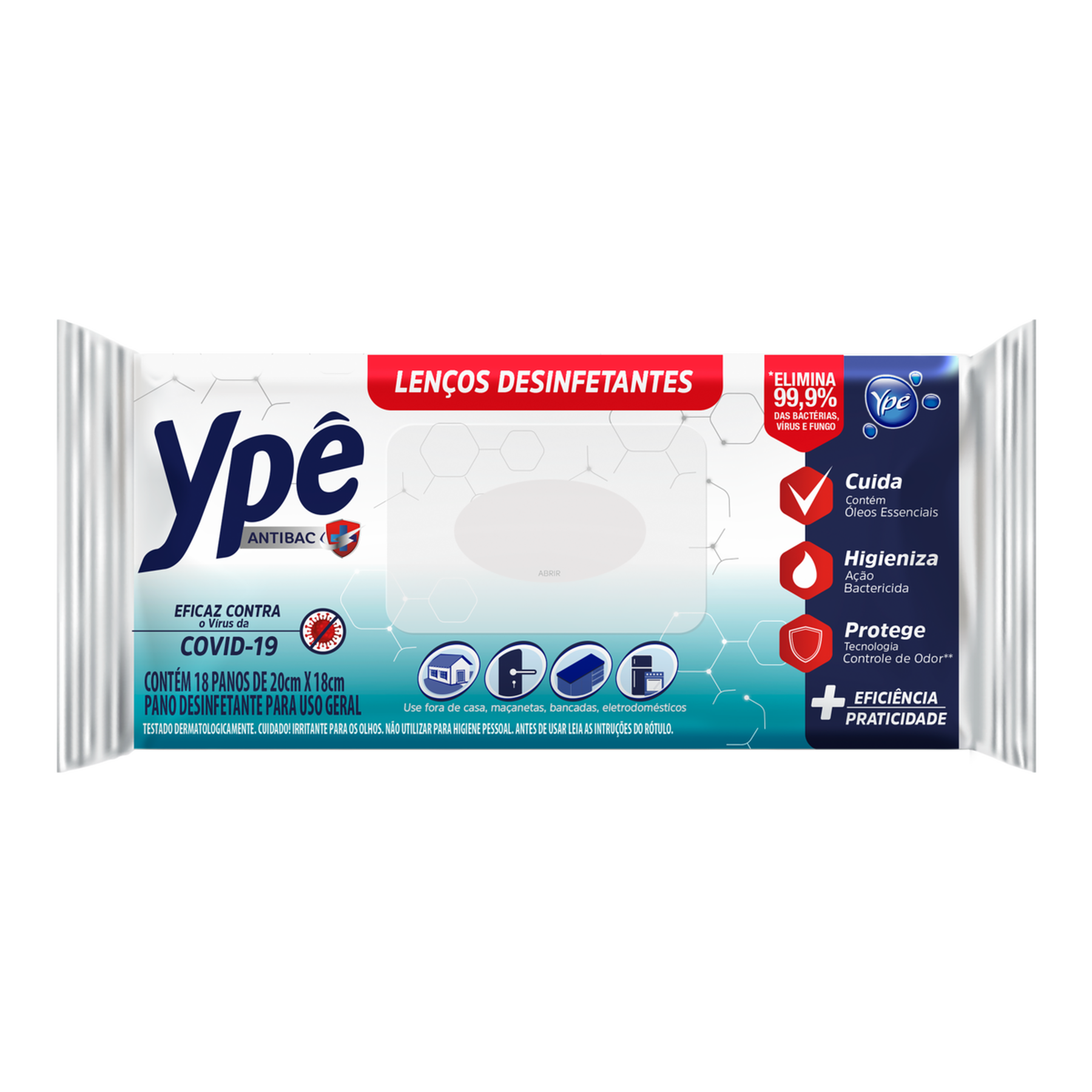 Lenço Umedecido Desinfetante Ypê Antibac Pacote C/18 Unidades