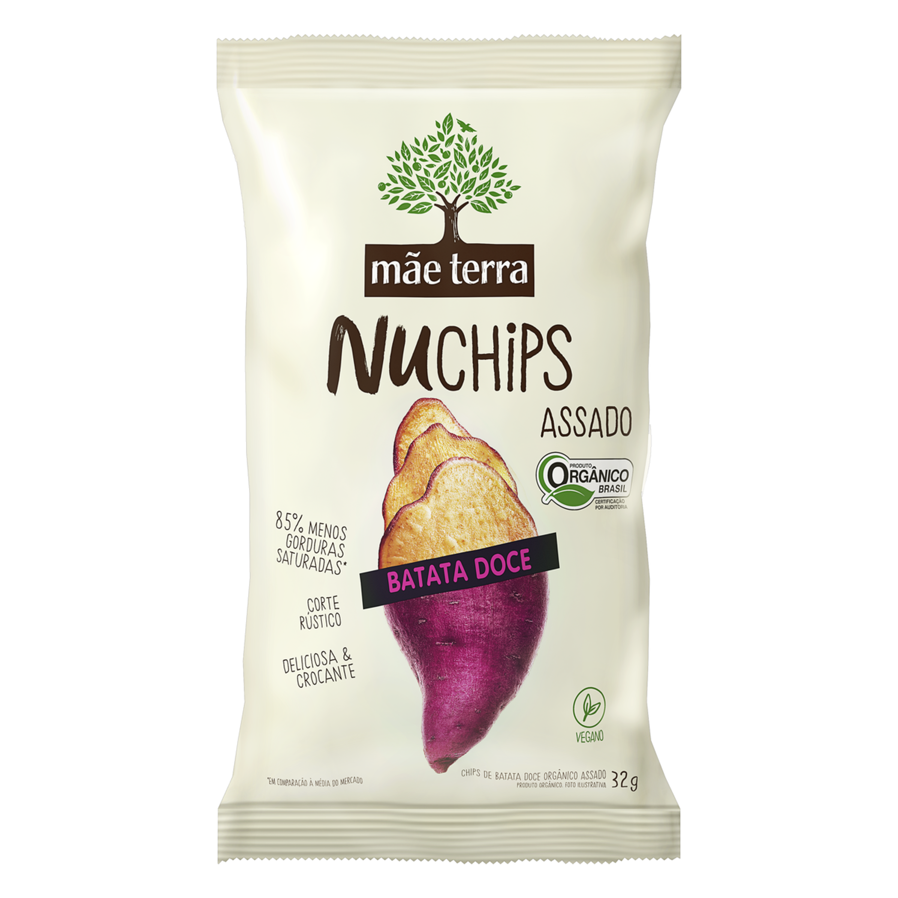 Chips de Batata-Doce Orgânico Mãe Terra Nuchips Pacote 32g
