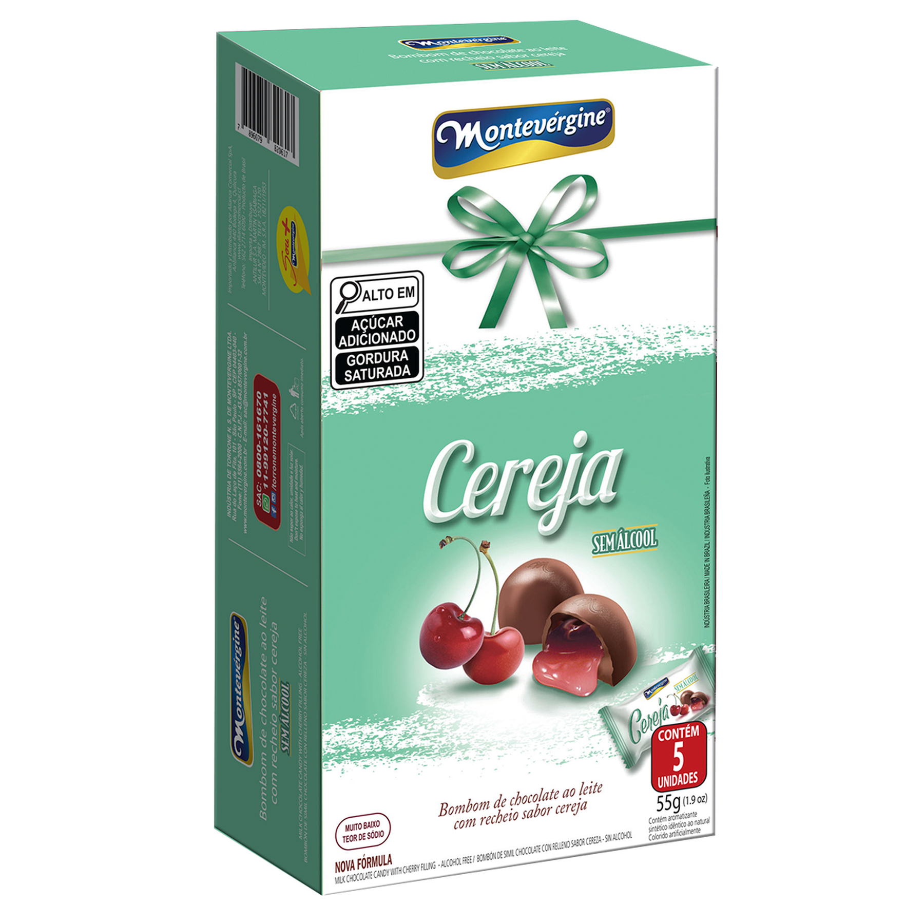 Bombom Cereja sem &Aacute;lcool Montev&eacute;rgine Caixa 55g