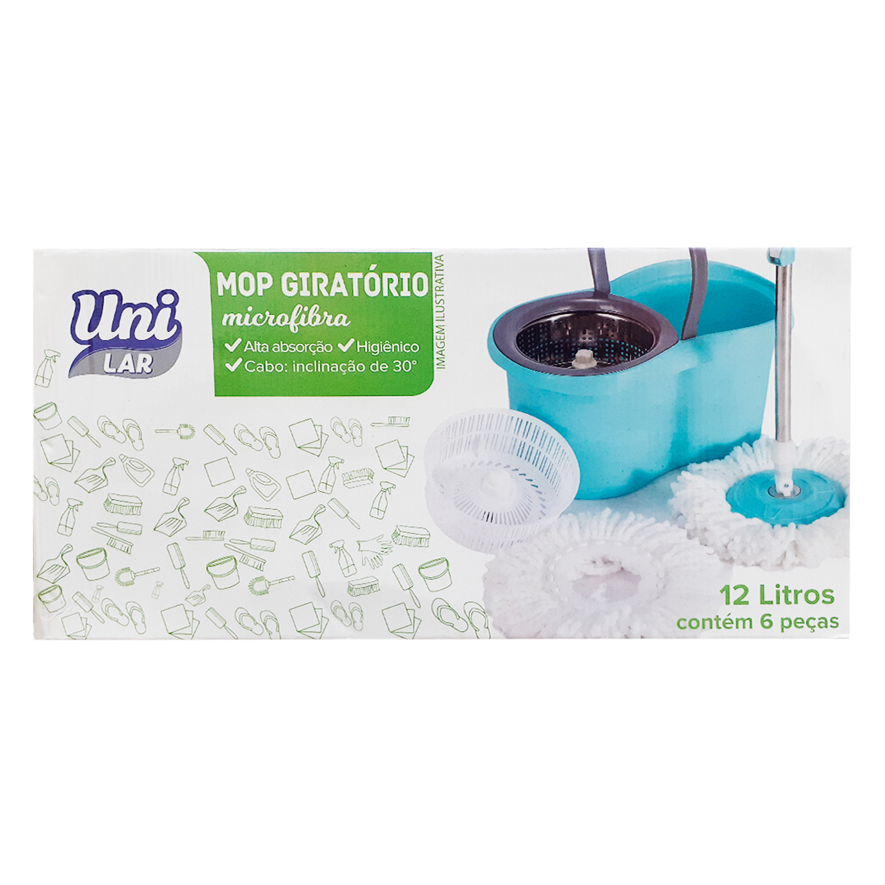 Mop Girat&oacute;rio Microfibra Uni Lar 12l C/6 Unidades