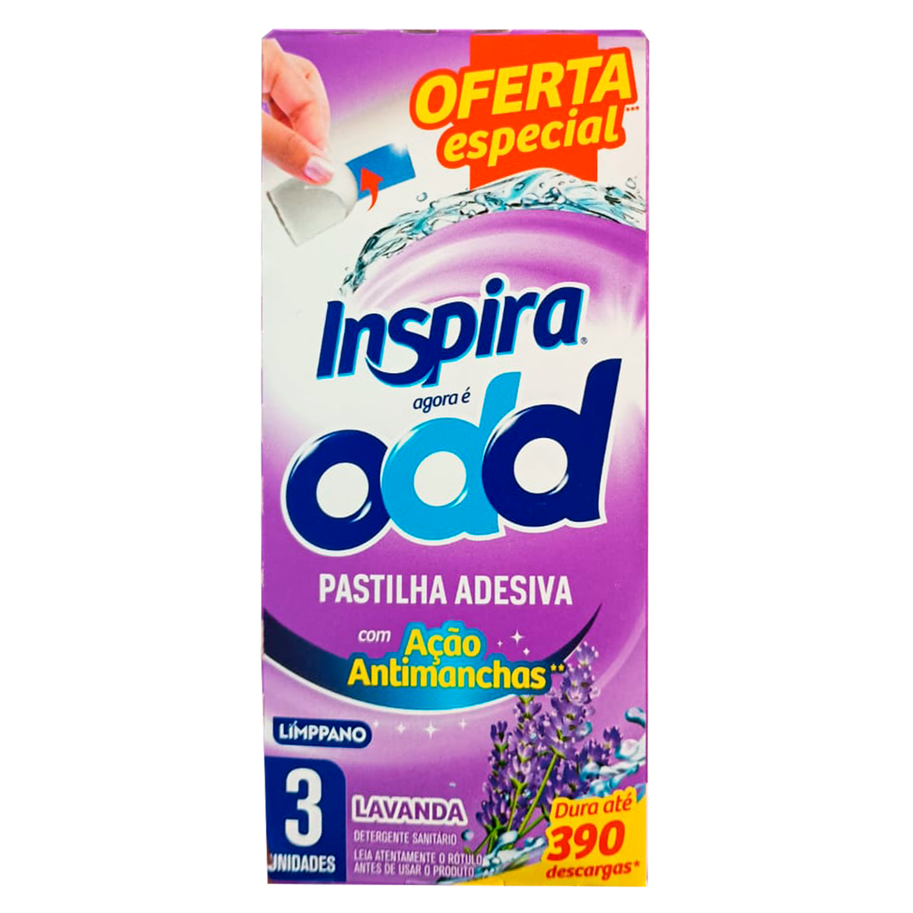 Detergente Sanit&aacute;rio Pastilha Adesiva Lavanda Odd Inspira C/3 Unidades - Embalagem Oferta Especial
