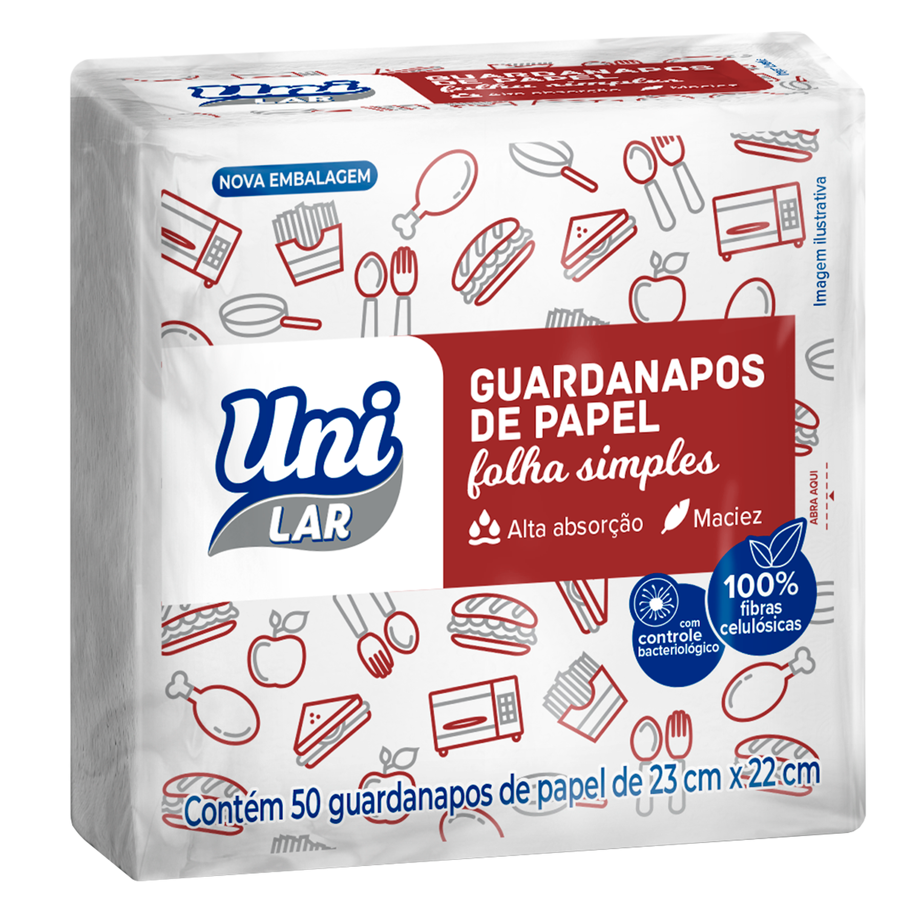 Guardanapos de Papel Folha Simples 23cm x 22cm Uni Lar C/50 Unidades