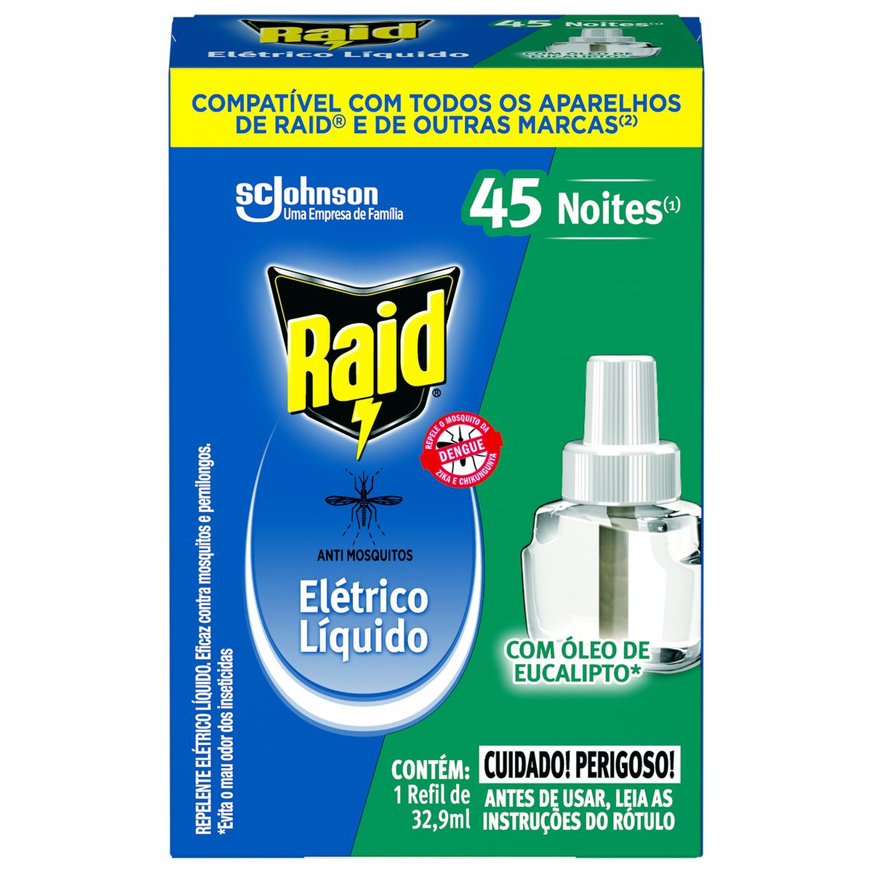Repelente El&eacute;trico L&iacute;quido 45 Noites &Oacute;leo de Eucalipto Raid Caixa 32.9ml Refil