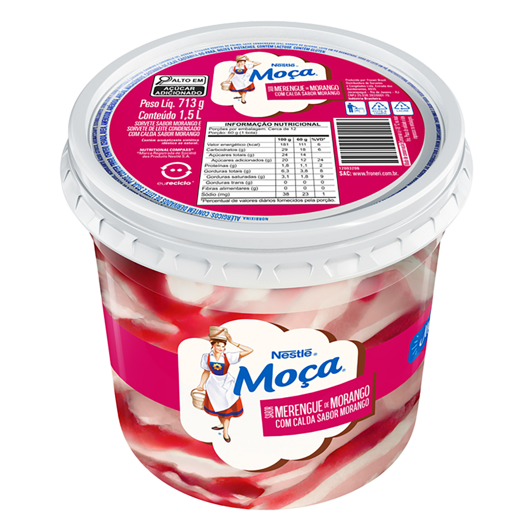 Sorvete Merengue de Morango Calda Morango Mo&ccedil;a Nestl&eacute; Pote 1,5l