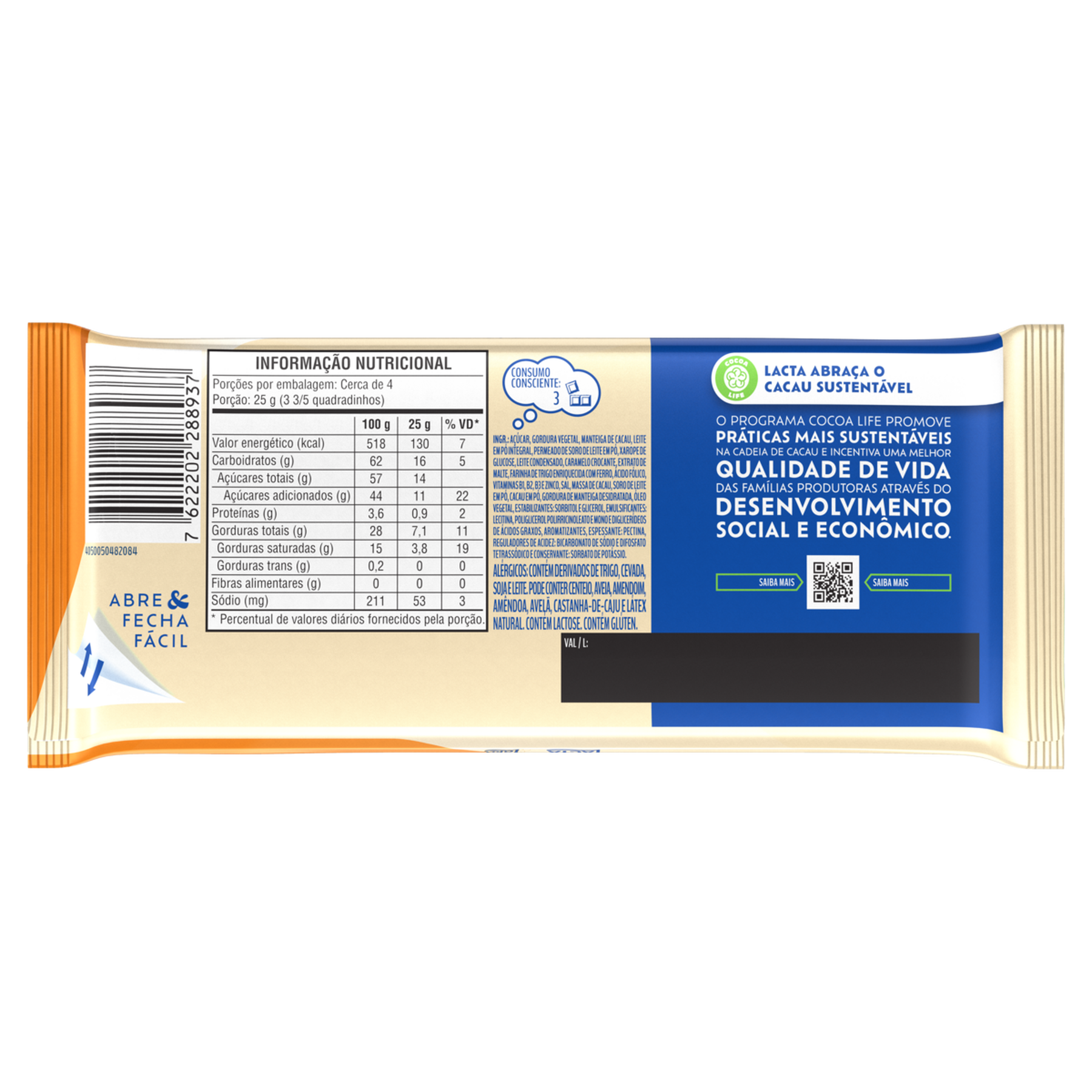 Barra de Chocolate Branco Recheio Caramelo Lacta Laka Recheados Pacote 104g