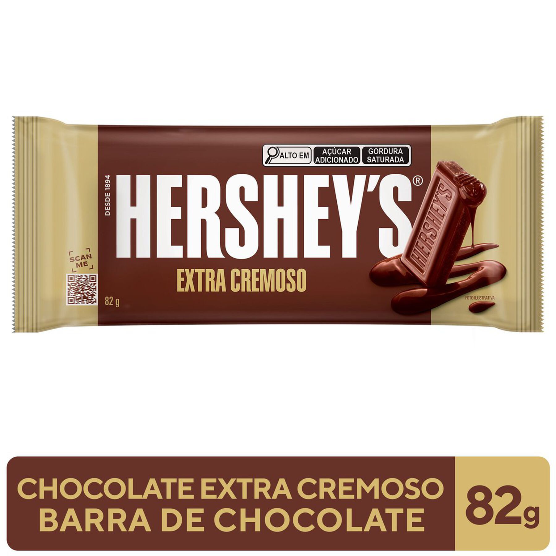 Barra de Chocolate ao Leite Extra Cremoso Hershey's Pacote 82g
