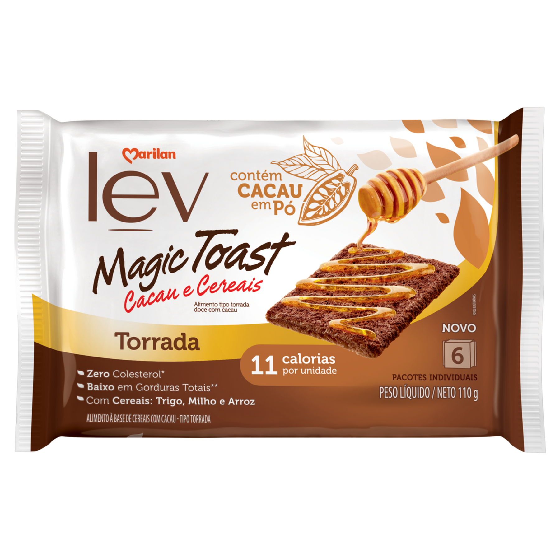 Torrada Cacau e Cereais Lev Magic Toast Marilan Pacote 110g C/6 Unidades