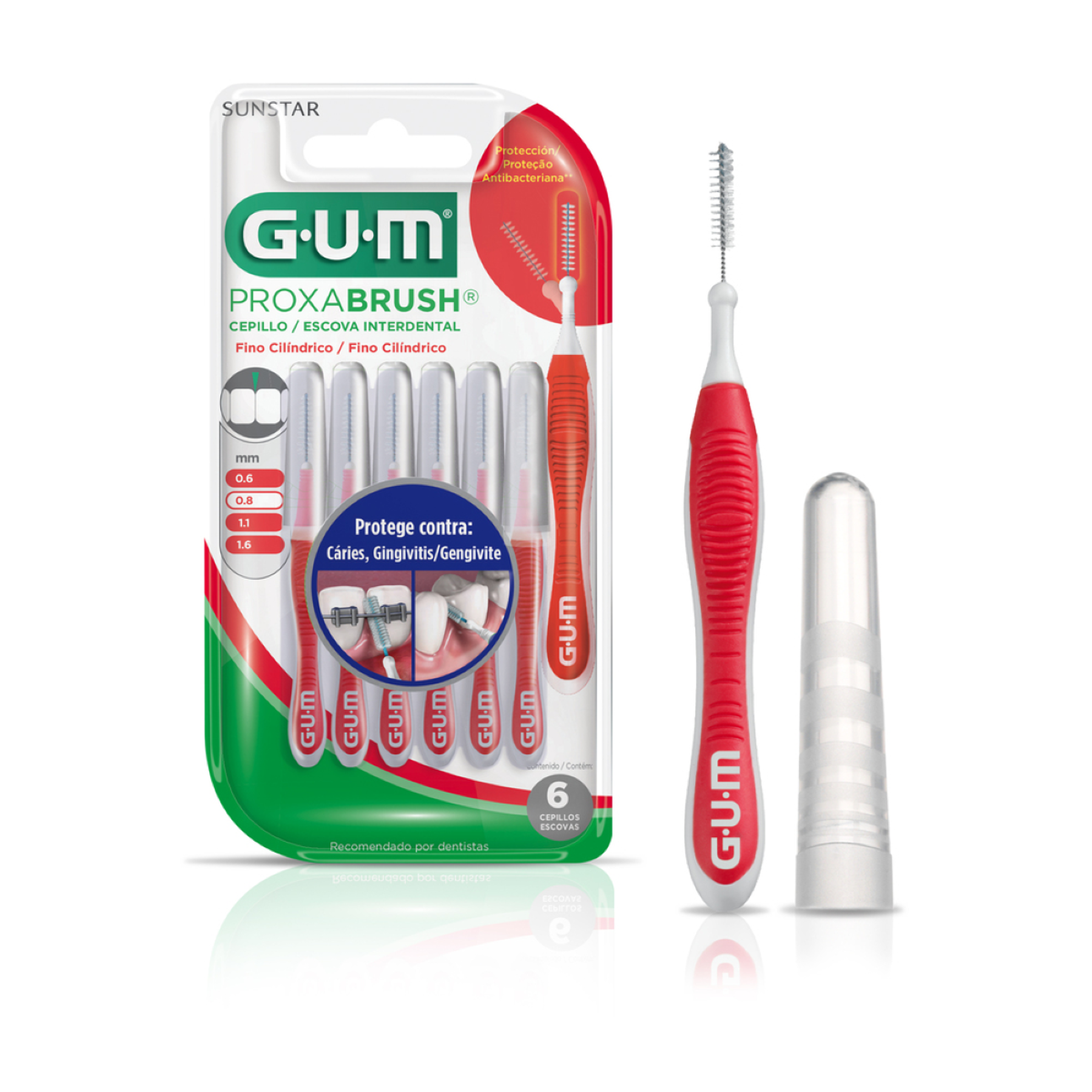 Escova Interdental Cil&iacute;ndrica Fina Proxabrush GUM 0.8mm C/6 Unidades