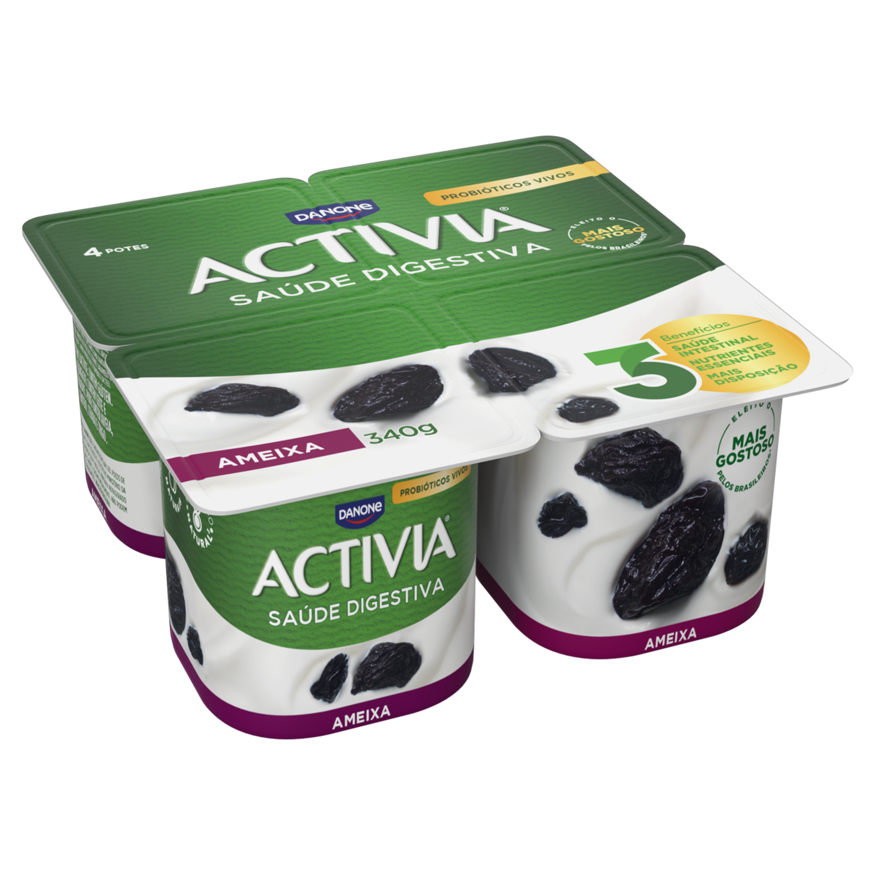 Leite Fermentado Integral Ameixa Activia Bandeja 340g C/4 Unidades