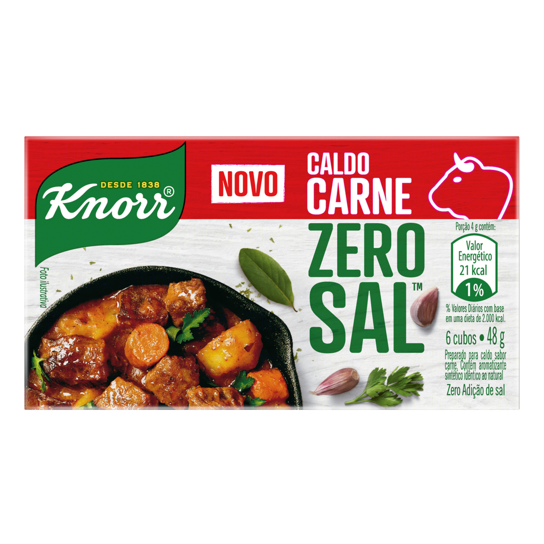 Caldo em Tablete Carne Zero Sal Knorr Caixa 48g 6 Unidades