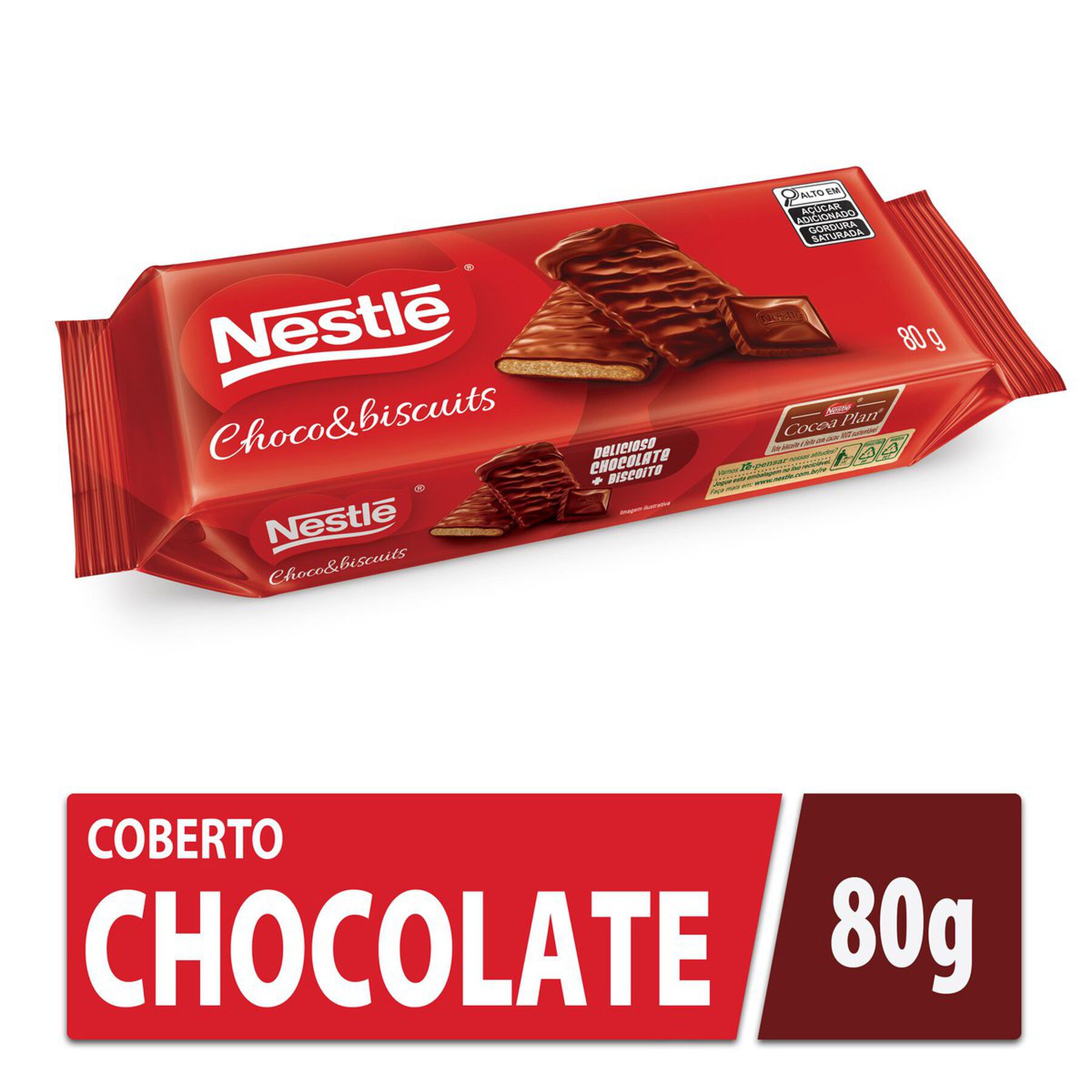 Biscoito Cobertura Chocolate ao Leite Nestlé Chocobiscuits Pacote 80g